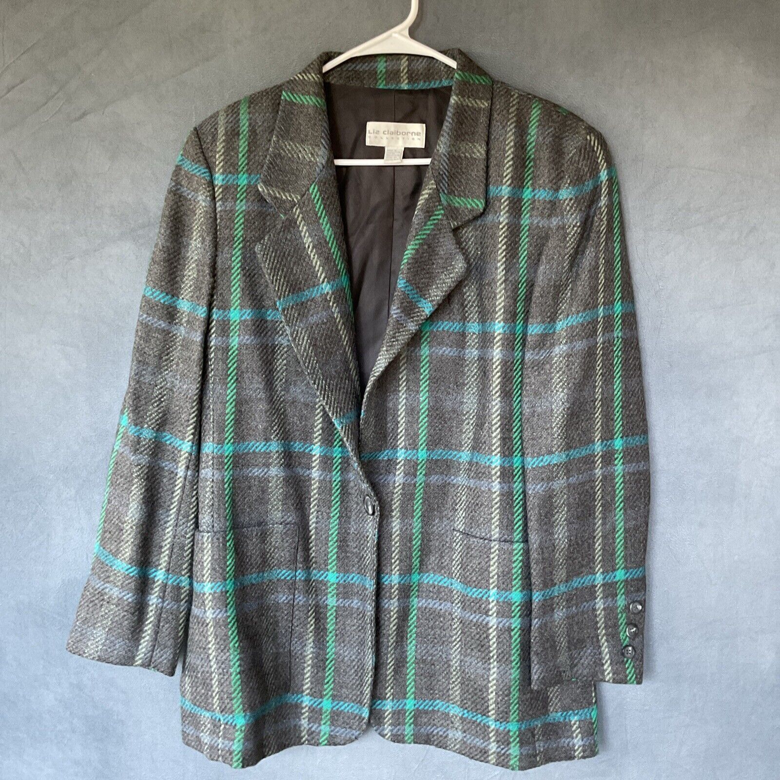 Liz Claiborne Vintage Liz Claiborne Collection Blazer Women 10 Plaid Twill Size L / US 10 / IT 46 - 1 Thumbnail