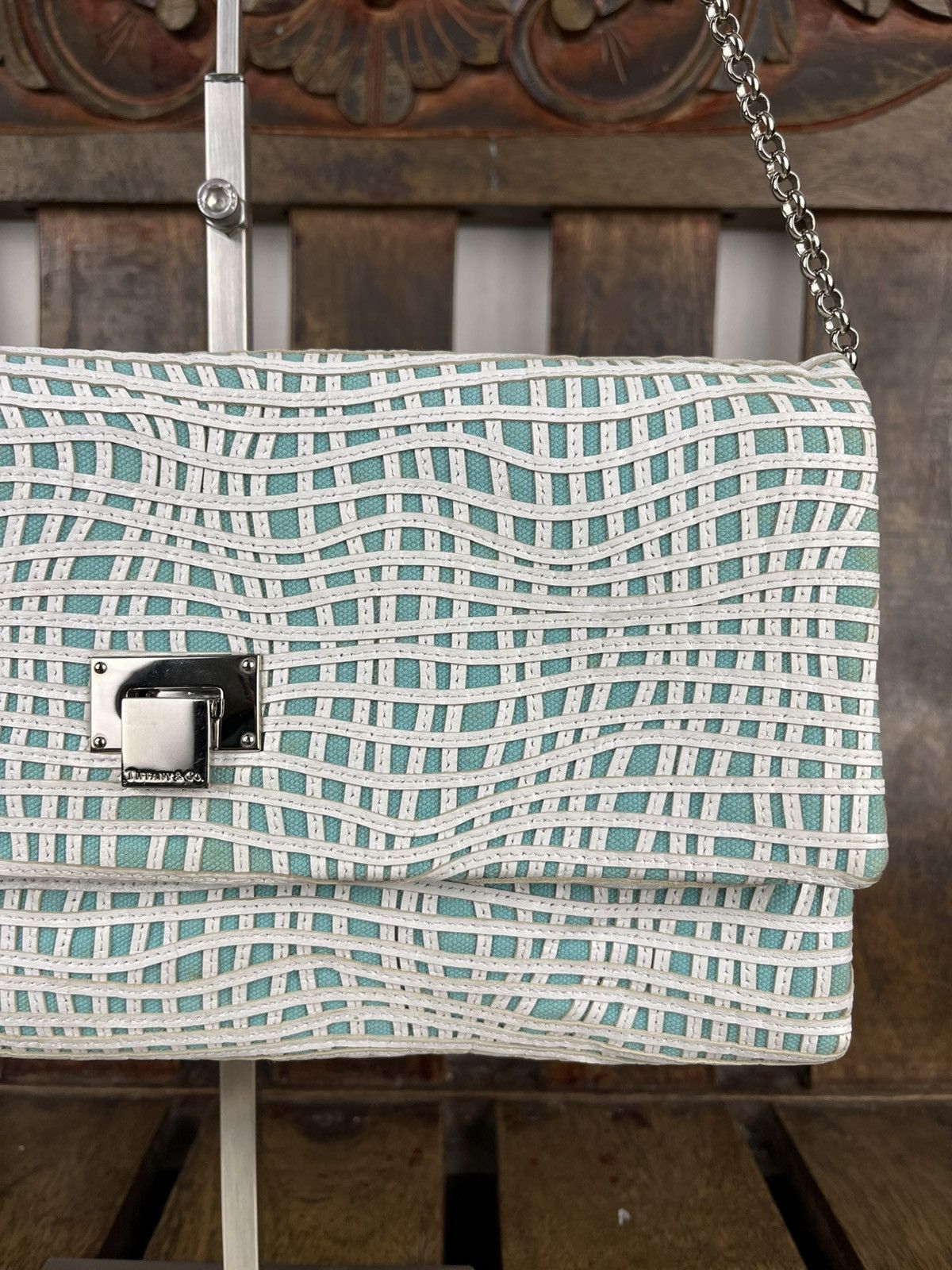 Designer × Tiffany & Co. Tiffany & Co Latice On Linen Flip Lock Shoulder / Clutch Bag Size ONE SIZE - 5 Thumbnail