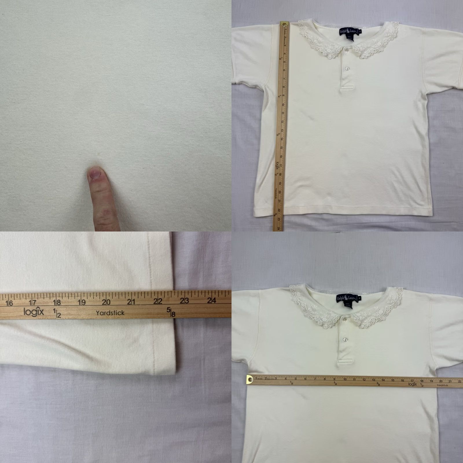 Ralph Lauren VINTAGE Ralph Lauren Womens Top Henley Lace Collar 1980s Designer Shirt/Top Beige Cotton Short Sleeve S Ladies Mens Womens Size S / US 4 / IT 40 - 8 Thumbnail