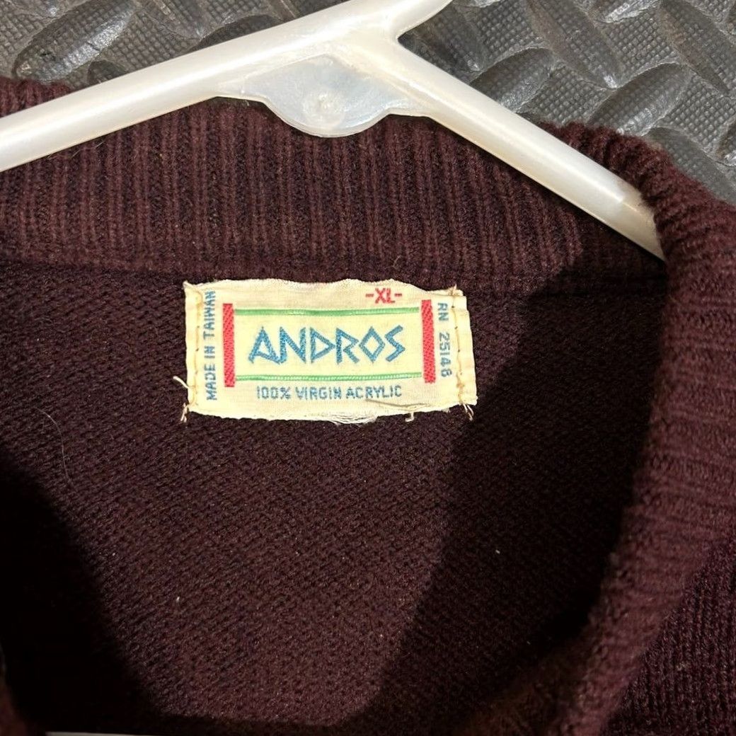 Vintage VINTAGE Andros Geometric Stripe Sweater Mens XL Brown Red Yellow Acrylic 80s Pullover Men XL Brown Geometric Stripe Sweater Size US XL / EU 56 / 4 - 3 Thumbnail