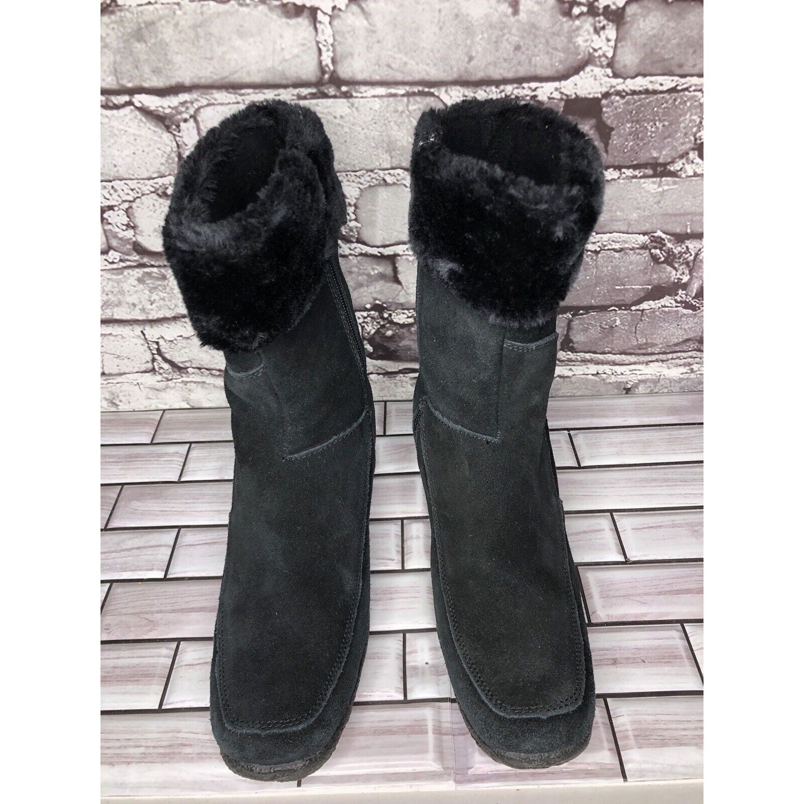 Other Aquatherm by Santana Canada Tati Black Suede Fur Winter Wedg Size US 8 / IT 38 - 18 Thumbnail