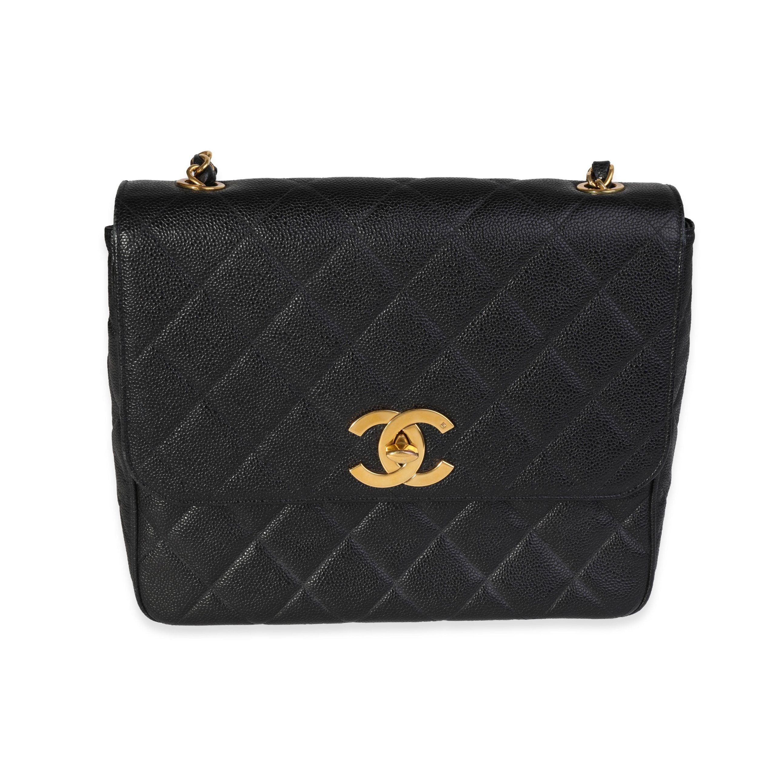 image of Chanel Vintage Black Quilted Caviar XL Flap Shoulder Bag, Women's