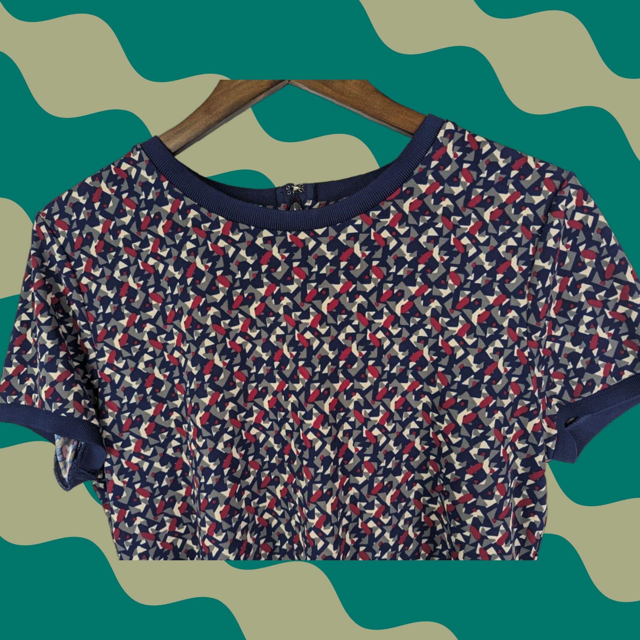 Ralph Lauren Lauren Ralph Lauren Meilyr Knit Geometric Pattern Top Navy Zip Womens Size L Short Sleeve Regular Fit Fashion-pullovers Size L / US 10 / IT 46 - 1 Thumbnail