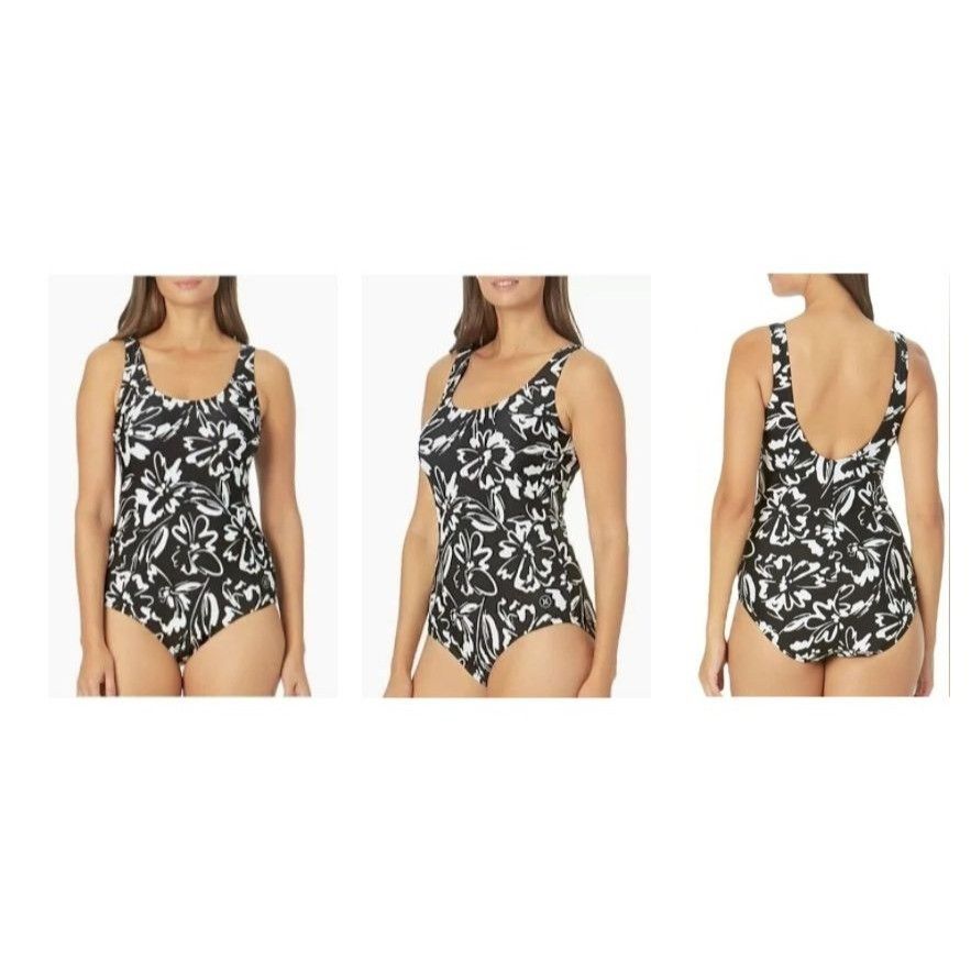 Hurley Hurley Swimsuit Small Petite SP Black White One Piece Floral Size S / US 4 / IT 40 - 2 Thumbnail