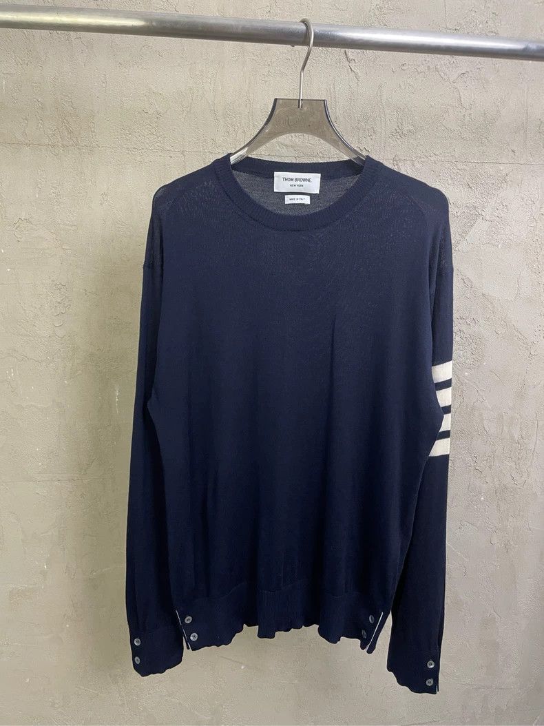 Thom Browne Thom browne Dark blue classic four-striped round-neck wool Size US XL / EU 56 / 4 - 1 Thumbnail
