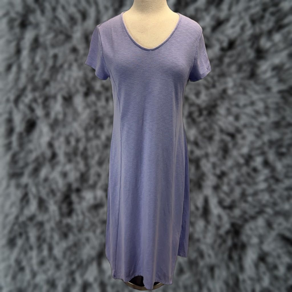 Vintage VINTAGE Chico's Dress Midi Shift Women's Medium Purple Short Sleeve Asymmetric Hem Casual Travel Size 32" / US 10 / IT 46 - 1 Thumbnail