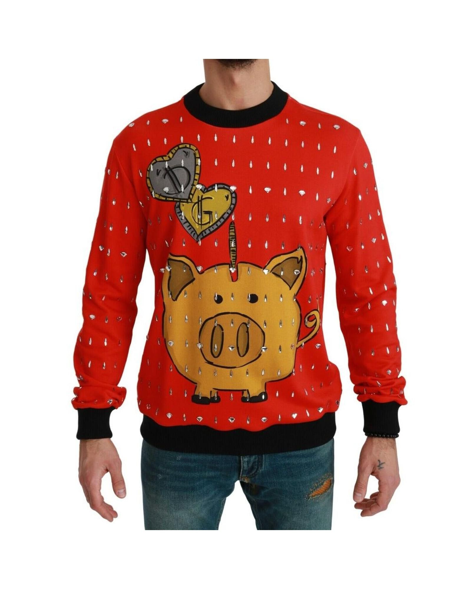 image of Dolce Gabbana Crystal Pig Sweatshirt in Red, Men's (Size Medium)