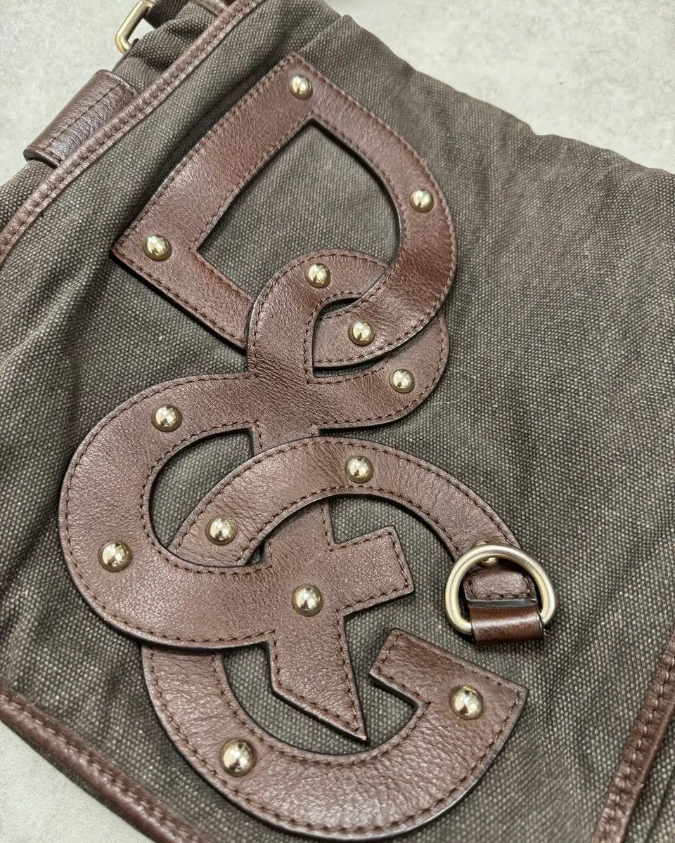 Dolce & Gabbana 2000s Dolce & Gabbana Canvas Leather Studded Shoulder Bag Size ONE SIZE - 5 Thumbnail