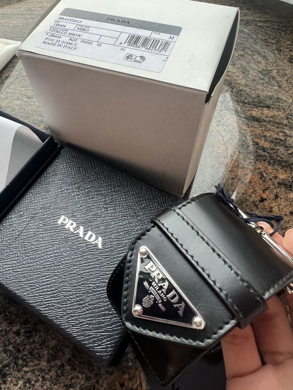 Prada Prada triangle logo leather belt buckle armcuff bracelet Size ONE SIZE - 4 Thumbnail