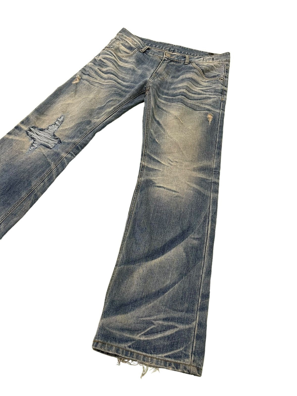 Japanese Brand Slim Jeans Improves Faded Distress Denim 8🟦7 Size US 35 - 3 Thumbnail