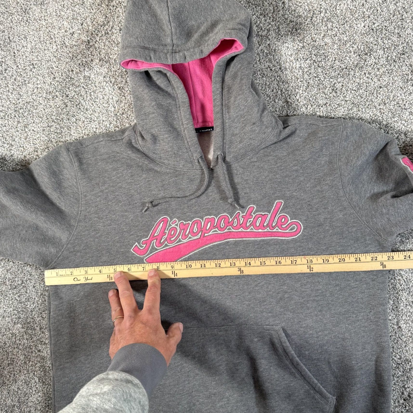 Aeropostale VINTAGE Aeropostale Hoodie Women's L Pullover Sleeves Long Sherpa Lined Gray Crew Neck Pockets Graphic Print 87 Skater Retro Sporty Mall Skater Size L / US 10 / IT 46 - 3 Thumbnail