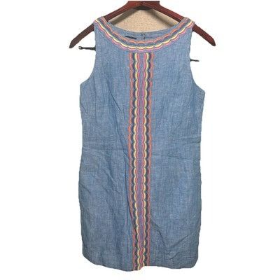 Talbots $120 Talbots Linen Scallop Detail Shift Dress Blue Rainbow S Size M / US 6-8 / IT 42-44 - 9 Thumbnail