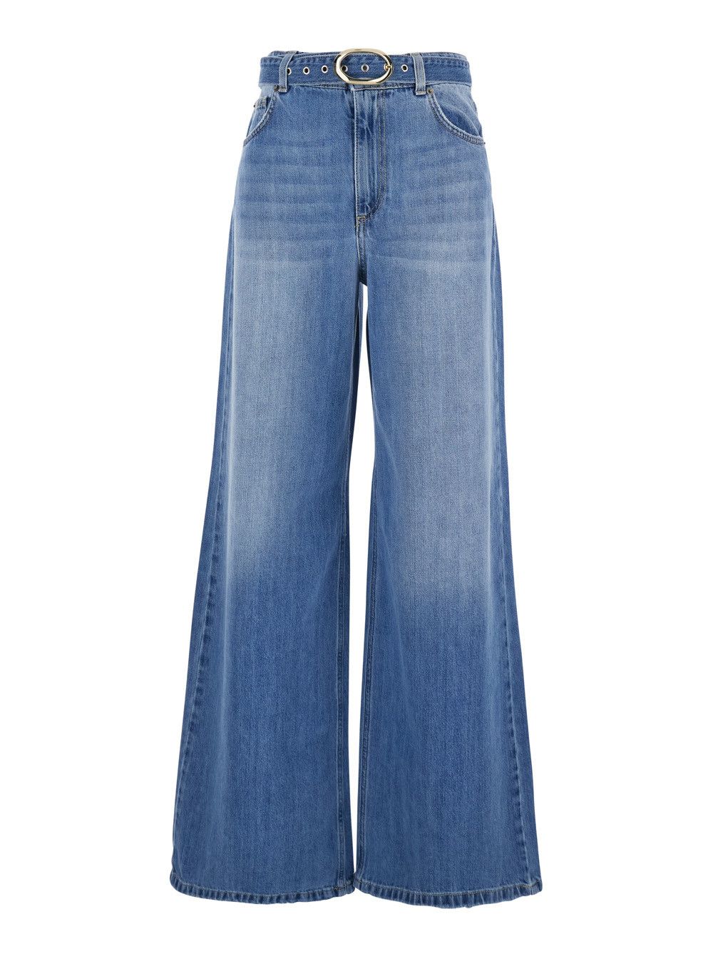 TWINSET Five-pocket design jeans with belt and faded effect in blue denim for women Size 27" / US 4 / IT 40 - 1 Thumbnail