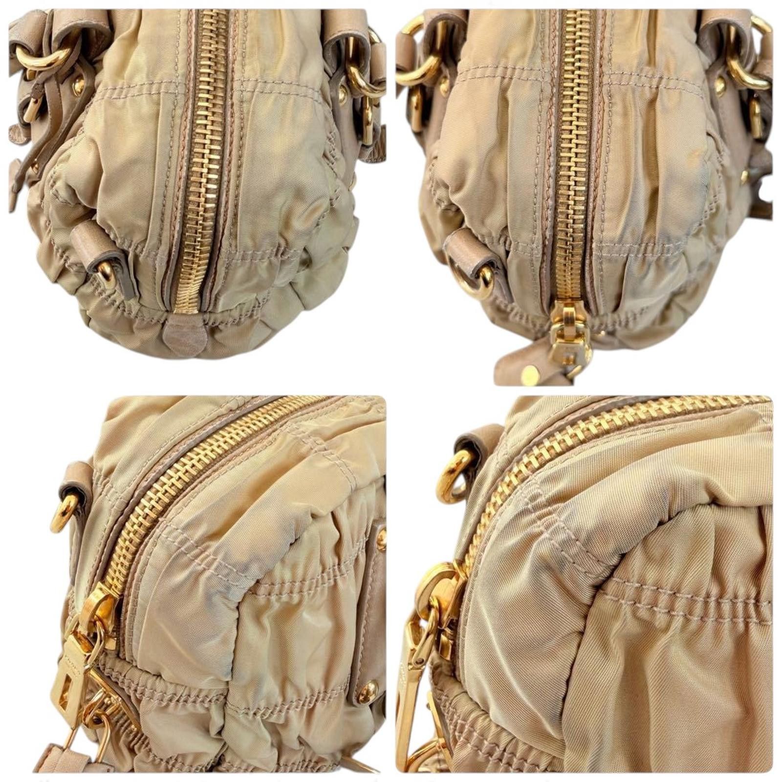 Prada Prada - Beige Ruched Leather Handbag Gold Hardware Size ONE SIZE - 8 Thumbnail