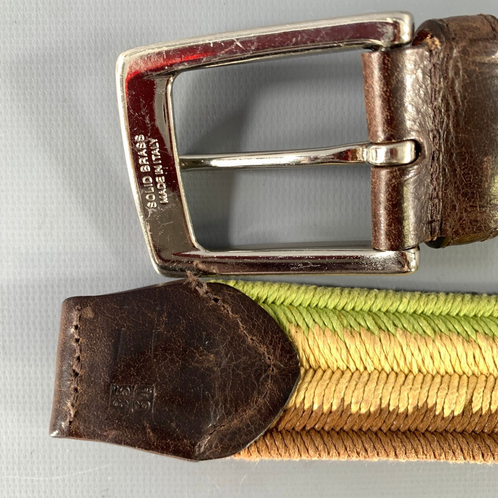 Etro ETRO Size Green Brown Stripe Viscose Belt Size 34 - 6 Thumbnail