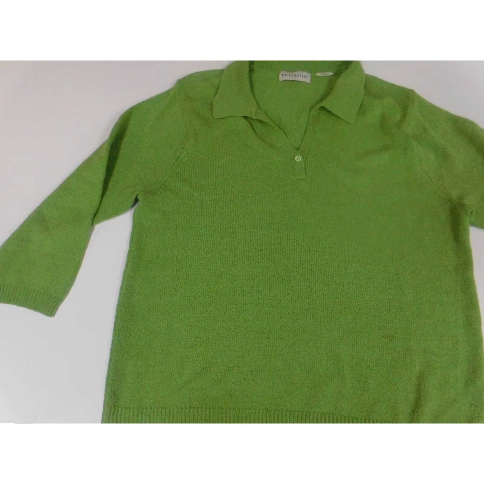 Vintage White Stag Sweater Pullover Dolman Sleeve XL Women Green Stretch Mock Neck Cable-Knit Button Logo Lightweight Classic Vintage: No Size XL / US 12-14 / IT 48-50 - 3 Thumbnail