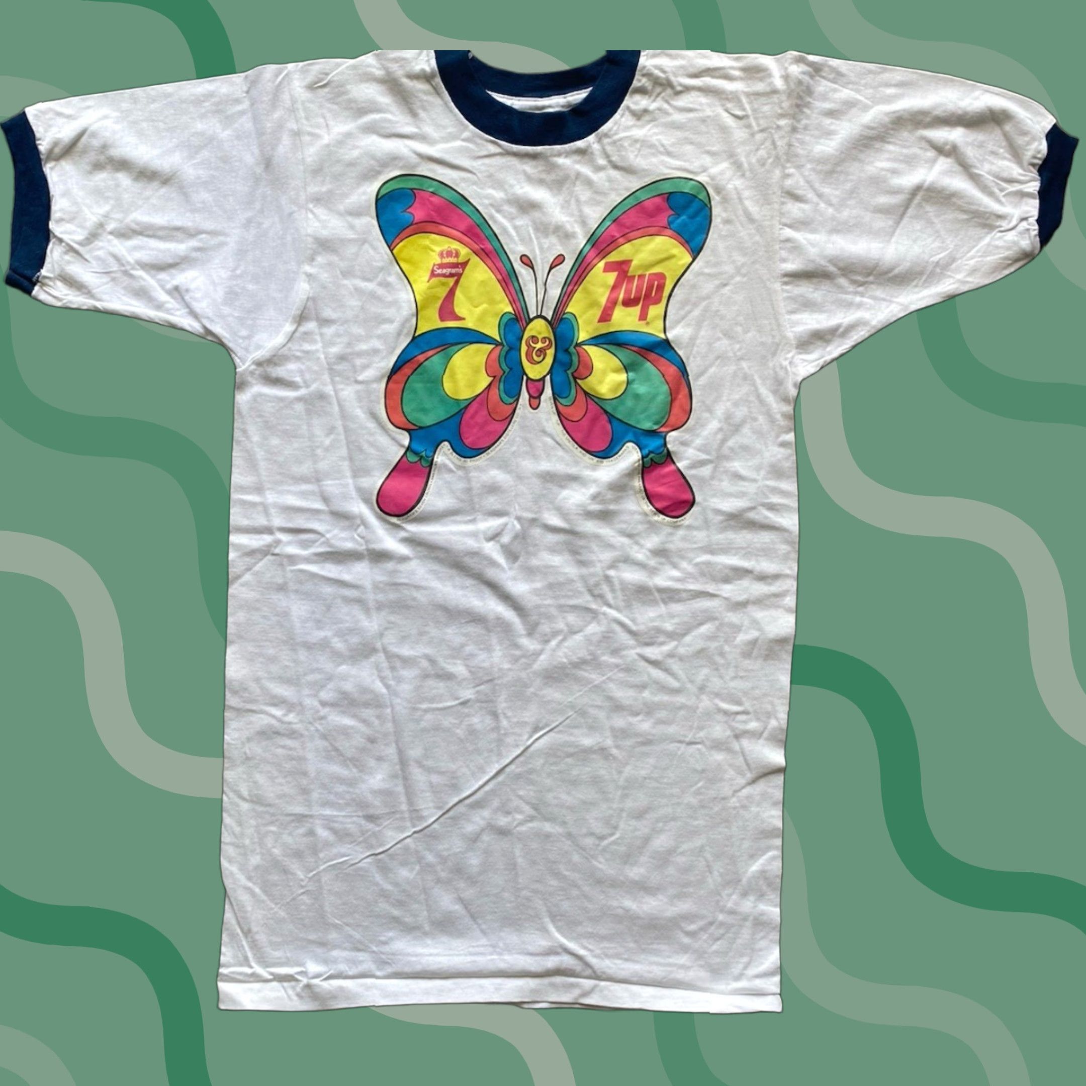 Vintage VINTAGE RARE Single Stitch T Shirt Butterfly Men M White 70s 80s 90s Peter Max John Alcorn 7up Mens Size US M / EU 48-50 / 2 - 1 Thumbnail