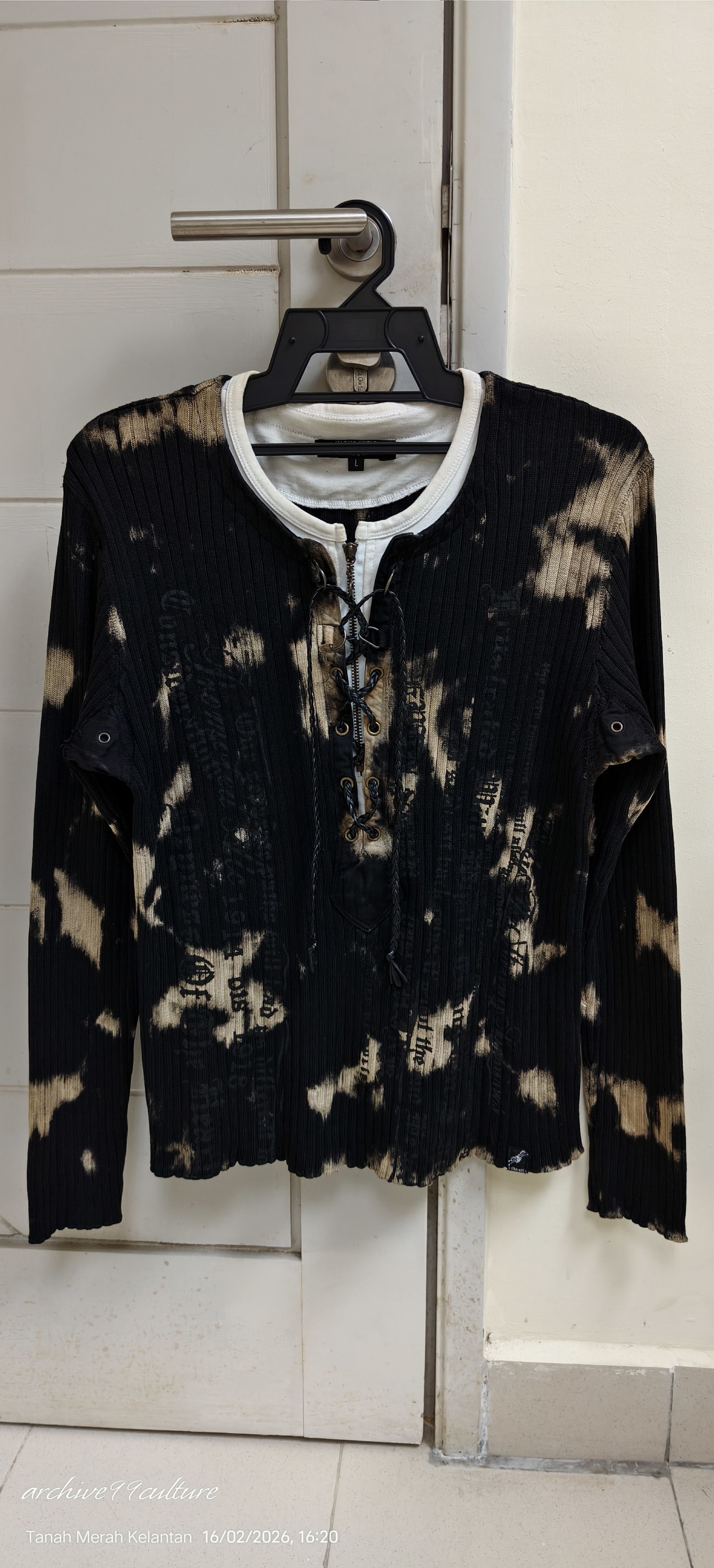 In The Attic AW2000 Bleached Grunge Lace-Up Ribbed Knit Sweater Size US M / EU 48-50 / 2 - 20 Thumbnail
