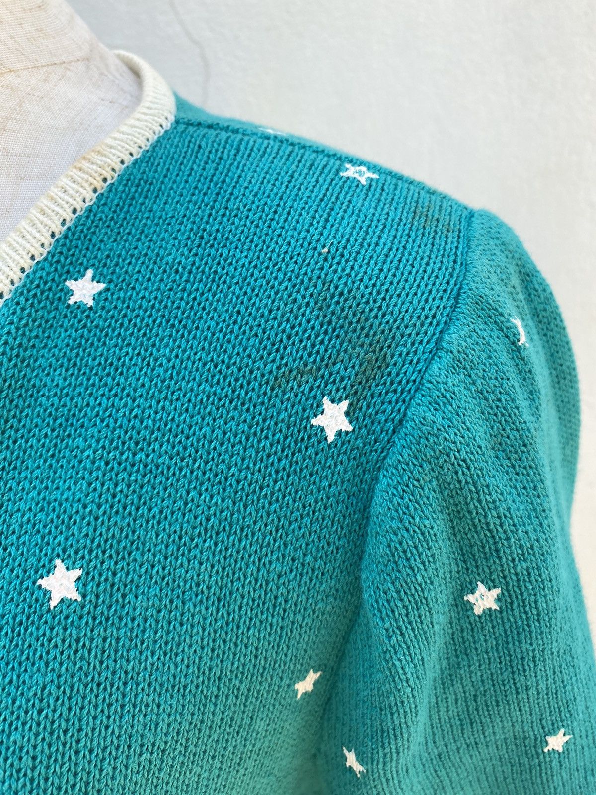 Vintage Paserio Teal Puff Sleeve Knit Top with Star Pattern Size S / US 4 / IT 40 - 10 Thumbnail