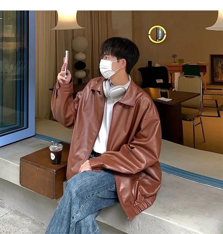 Vintage Motorcycle PU leather retro loose bomber jacket zipper y2k Size US L / EU 52-54 / 3 - 6 Thumbnail