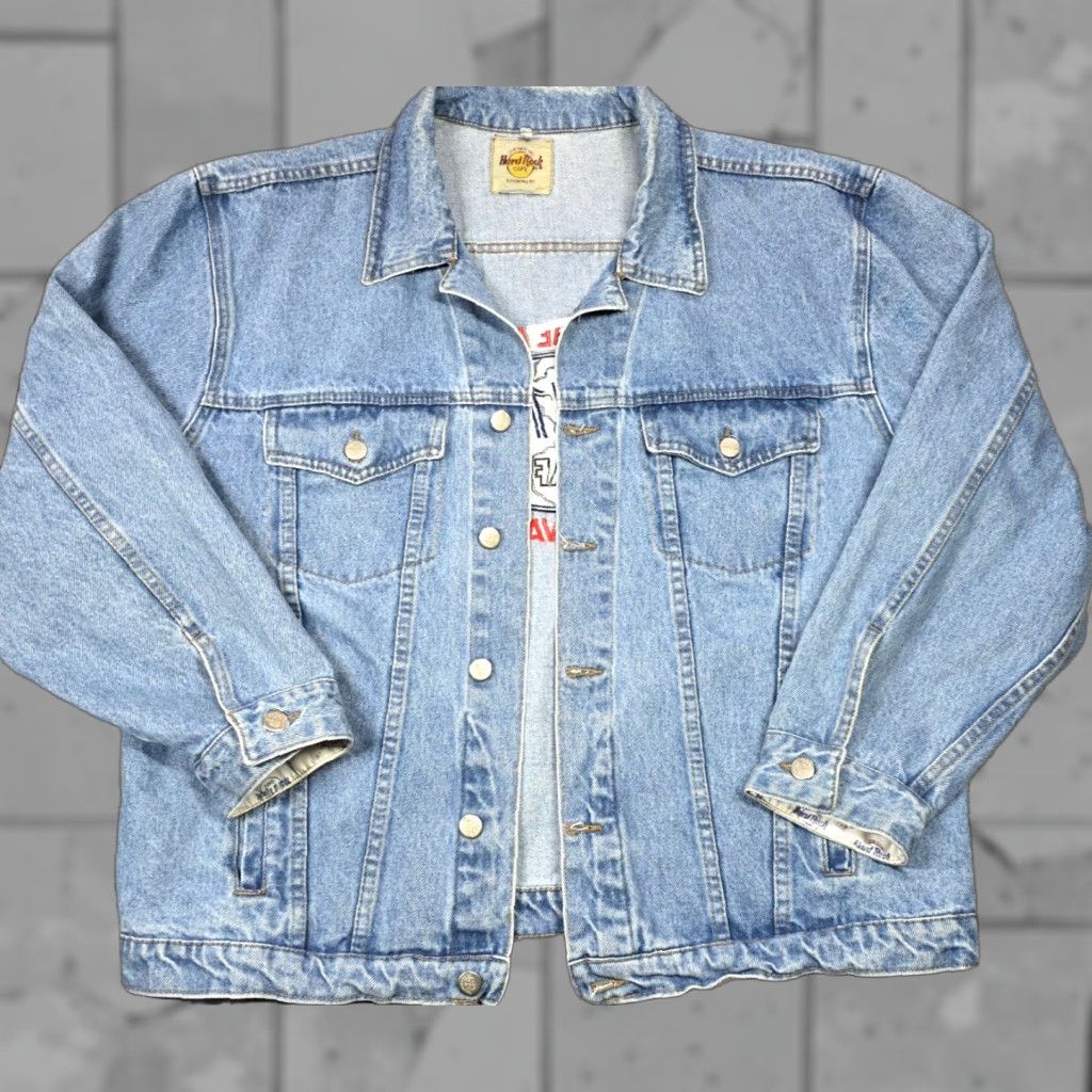 Hard Rock Cafe VINTAGE Hard Rock Cafe Embroider Save The Planet Jean Trucker Jacket Puerto Vallarta Size US 36 / EU 52 - 1 Thumbnail