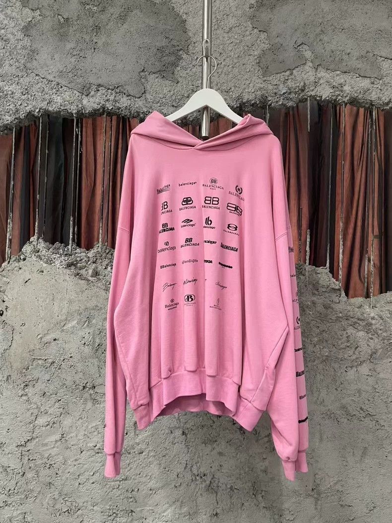 Balenciaga Balenciaga Pink multi-element logo hoodie Size US M / EU 48-50 / 2 - 1 Thumbnail