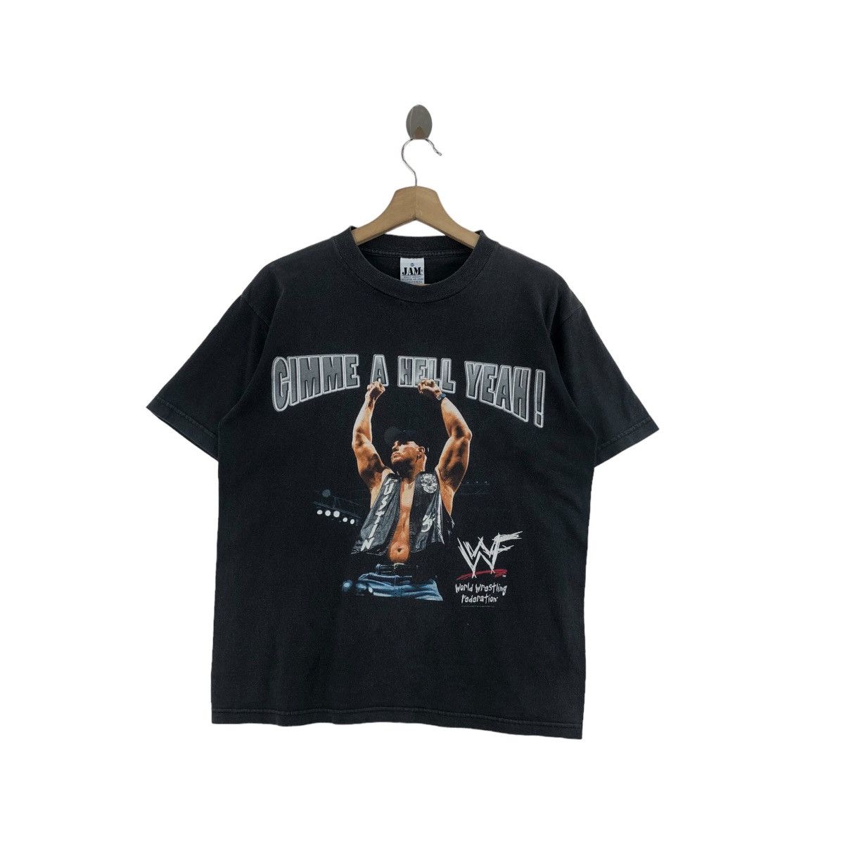 Vintage × WWF Pick!! Vtg 90's WWF STONE COLD 'Gimme A hell Yeah!' Tshirt Size US M / EU 48-50 / 2 - 1 Thumbnail