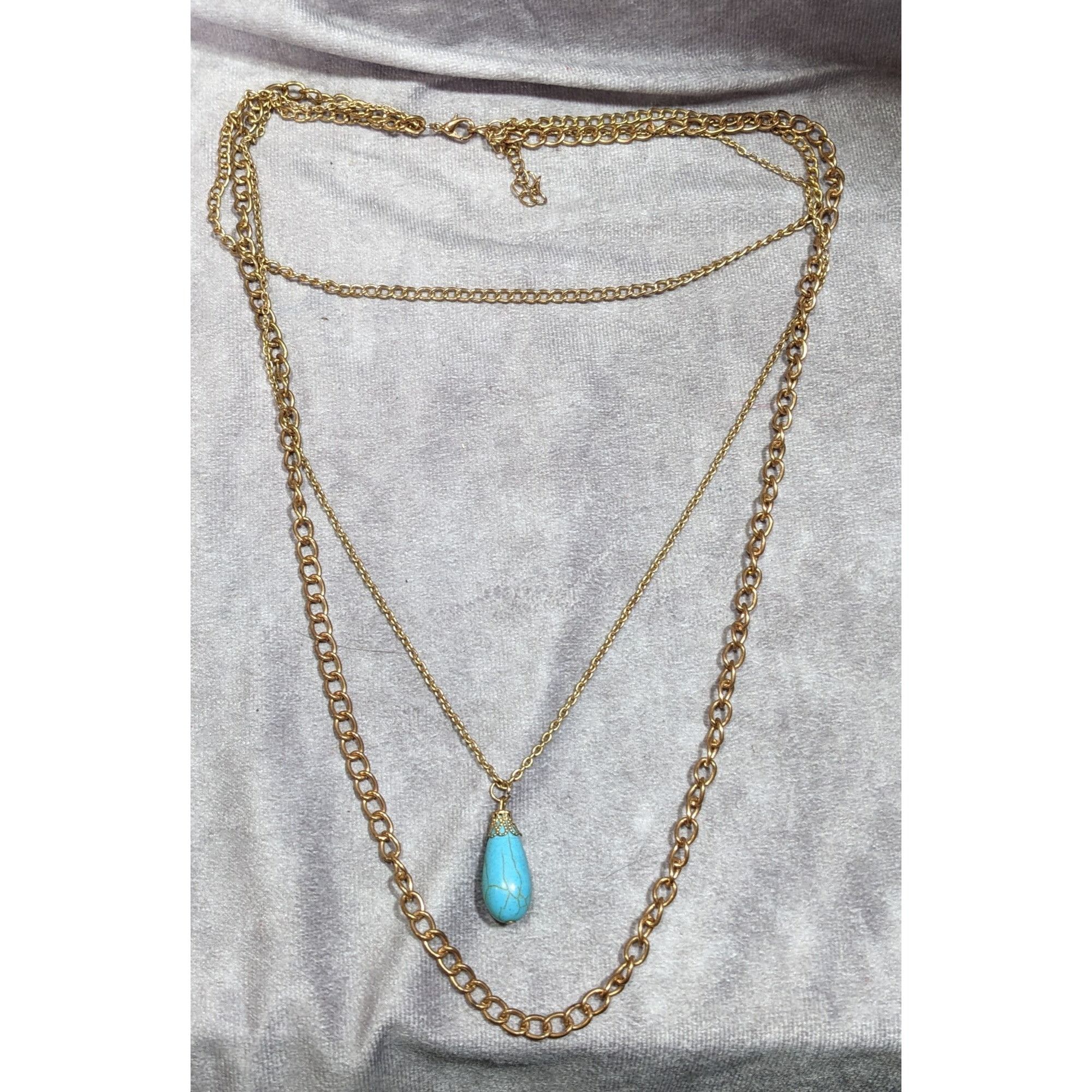 Other Bohemian Multilayer Faux Turquoise Gold Tone Chain Necklace Size ONE SIZE - 4 Thumbnail