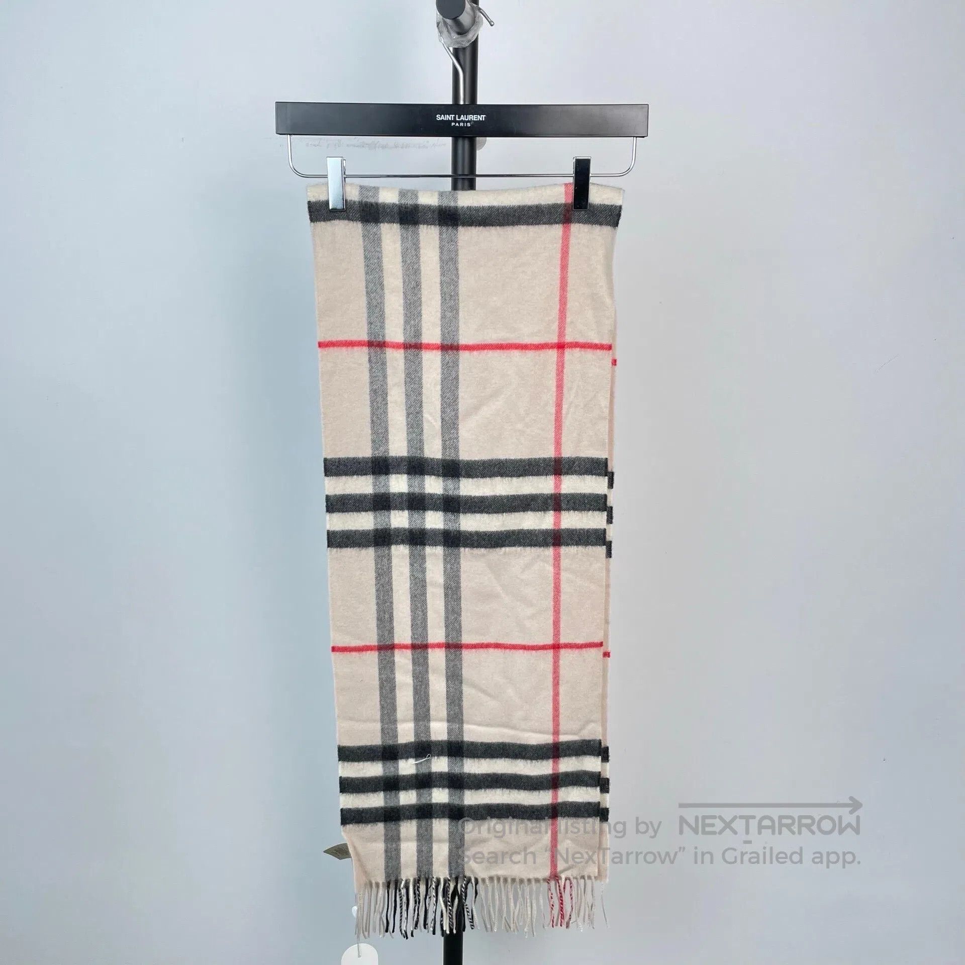 Burberry Burberry Beige Plaid Cashmere Fringe Scarf| Size ONE SIZE - 1 Thumbnail