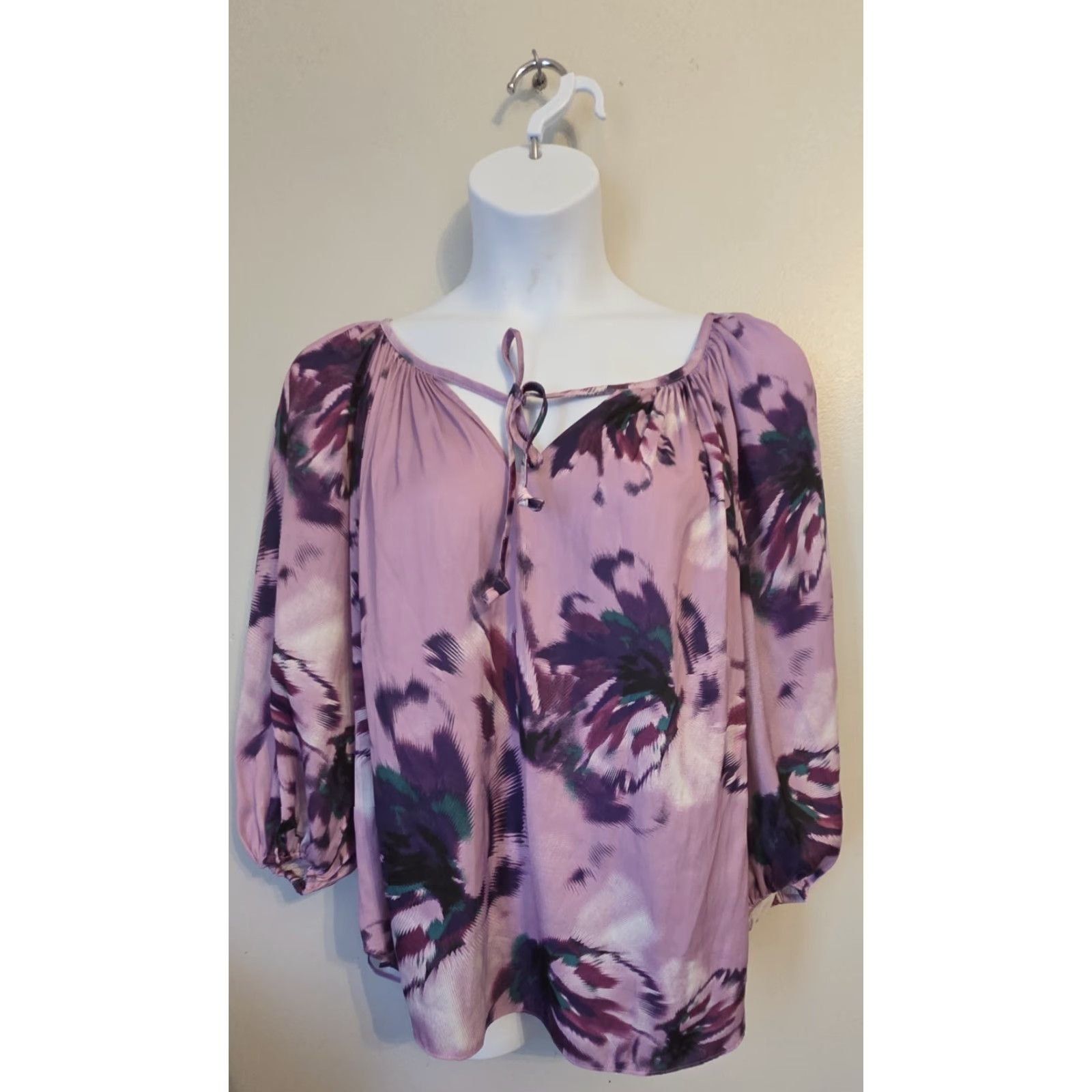 Vintage VINTAGE? Lavender Floral Jennifer Lopez Peasant Top Blouse Hippie Boho 1X Size XL / US 12-14 / IT 48-50 - 2 Thumbnail