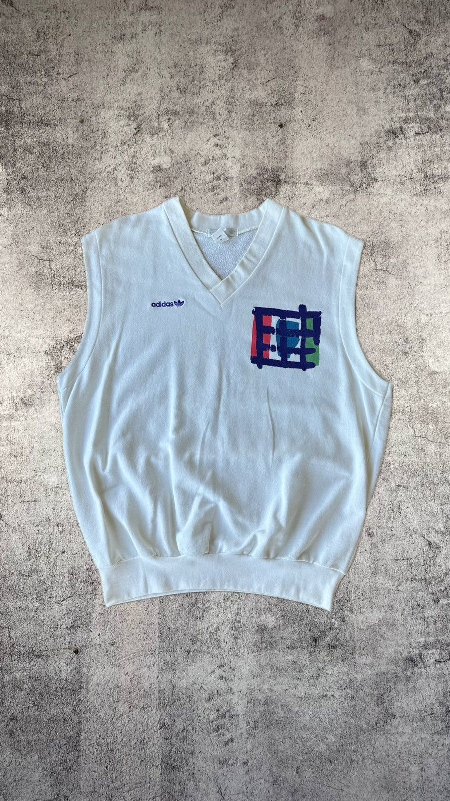 image of 80's Adidas Stefan Edberg Retro Sleeveless V-Neck in White, Men's (Size Large)