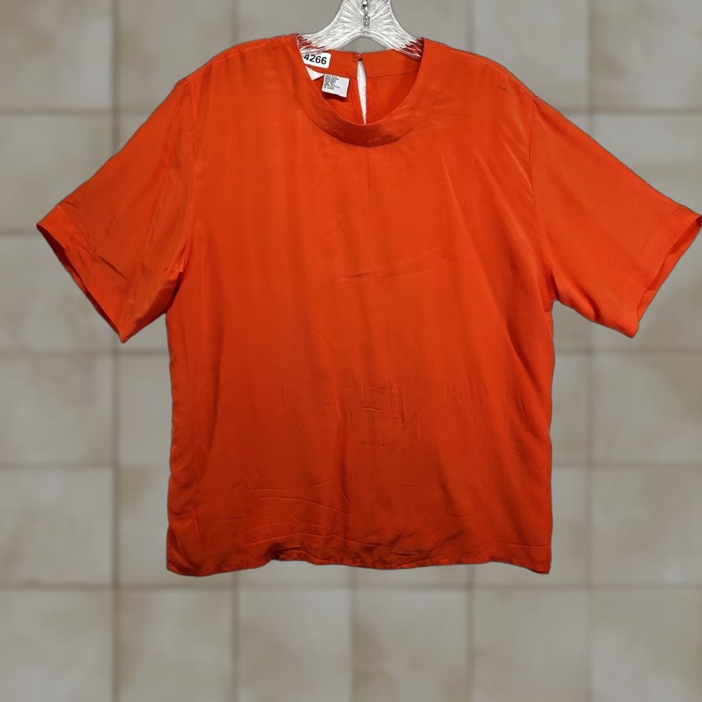 Vintage VINTAGE Sunny Leigh Blouse Woman Medium Orange Silk Animal Print Short Sleeve Button Back Casual Formal Fashion Size M / US 6-8 / IT 42-44 - 1 Thumbnail