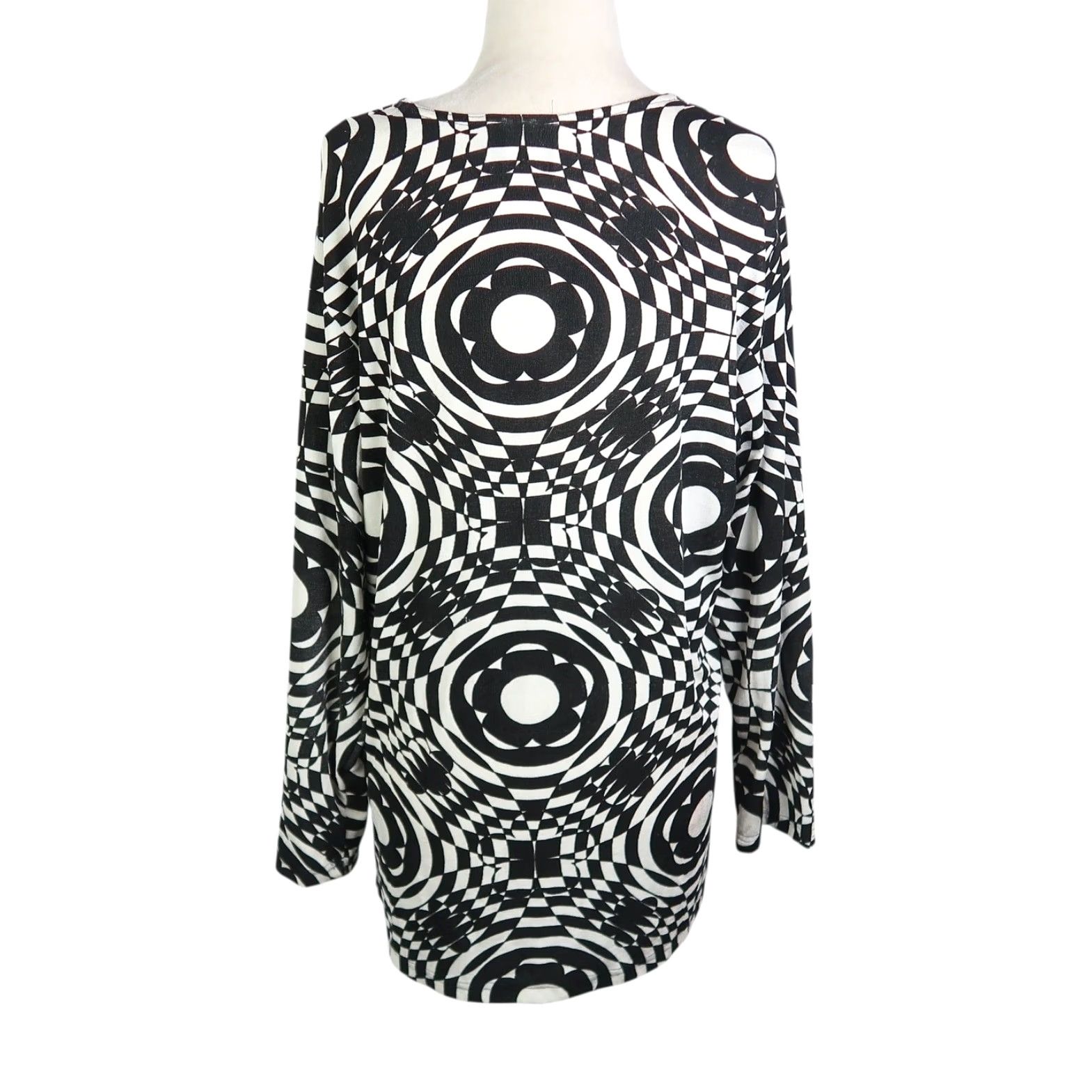 Vintage VINTAGE 90s JRB Black and White Kaleidoscope Mod Long Sleeve Top L Shirt Womens Check Pattern Size L / US 10 / IT 46 - 4 Thumbnail