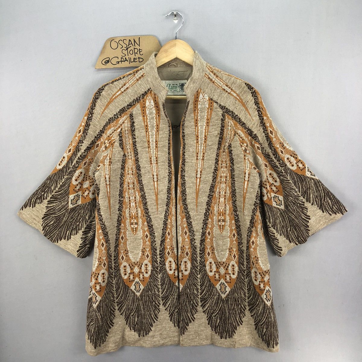 Le Grande Bleu (L.G.B.) Vintage Japanese Brand Flame Native Motif Wool Yukata Kimono Size S / US 4 / IT 40 - 1 Thumbnail