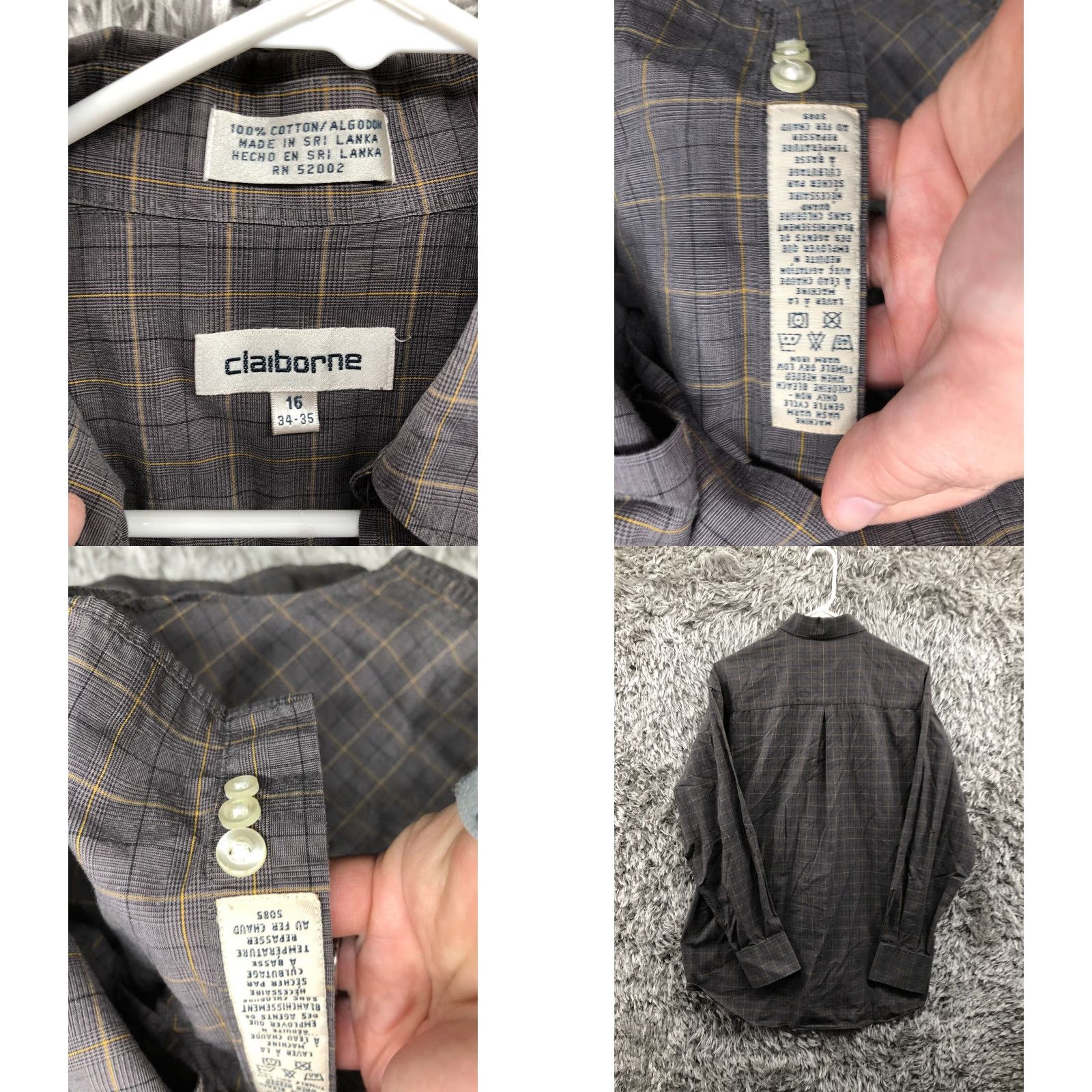 Liz Claiborne Claiborne Shirt 16 34-35 Mens Gray Plaid Long Sleeve Button-Down Collar Shirt Size US L / EU 52-54 / 3 - 8 Thumbnail