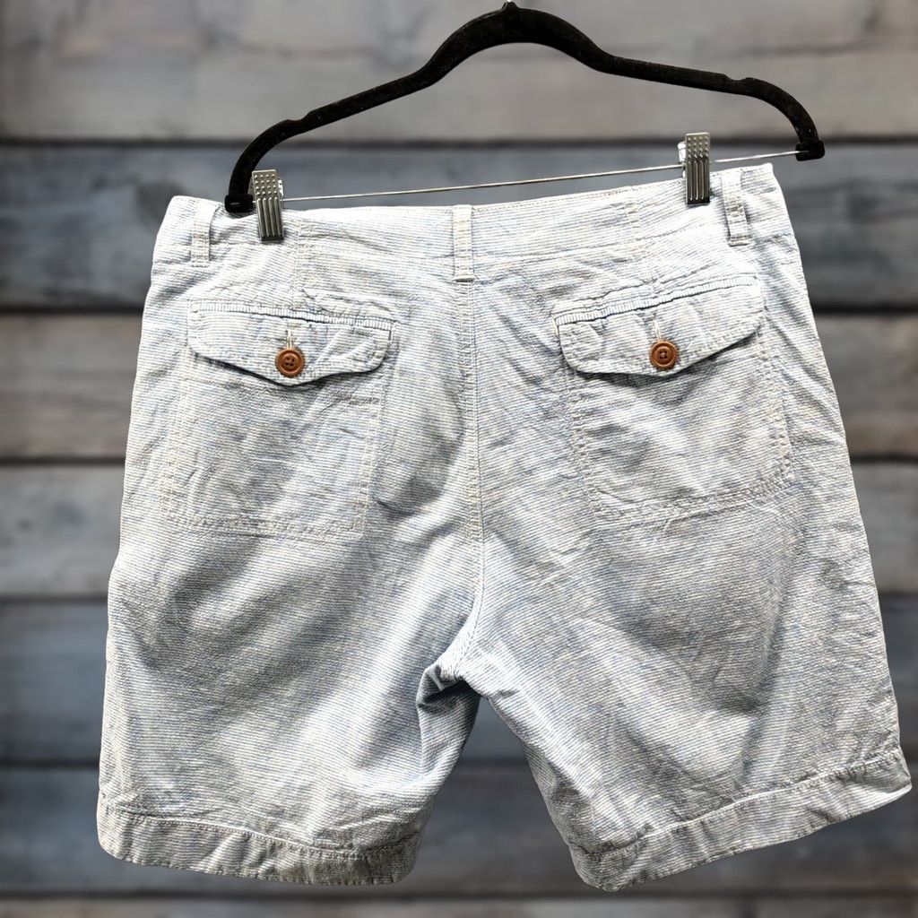 J.Crew VINTAGE J. Crew Linen Cotton Beach Short Mens 34 Blue White Stripe 8" Flat Front Size US 34 / EU 50 - 1 Thumbnail