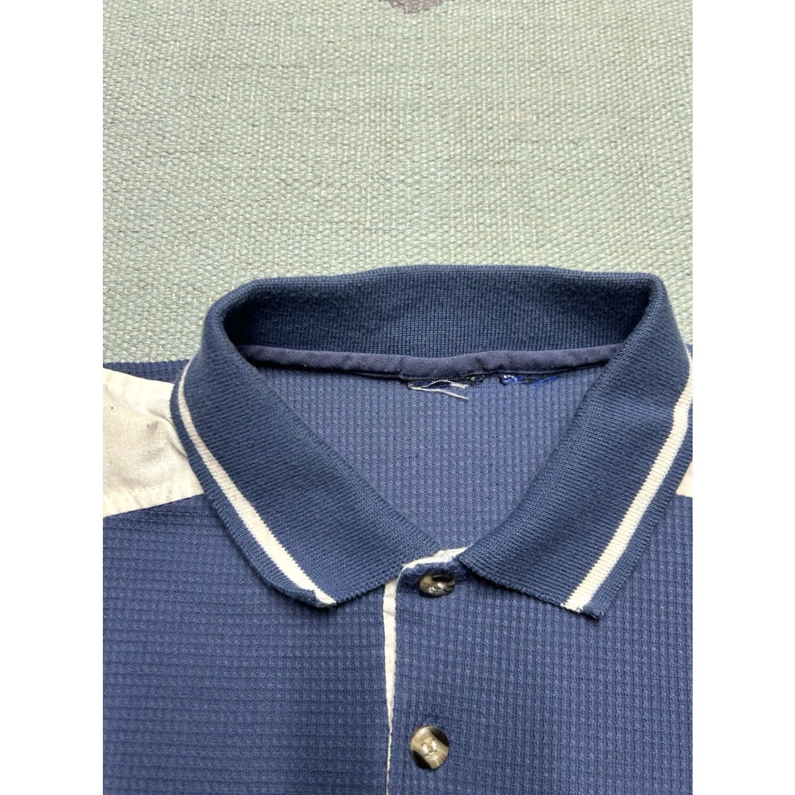 Vintage VINTAGE 80s 90s Short Sleeve Polo Shirt Waffle Knit Blue Tri Tone Men’s XL Polo Shirt - Blue, Unbranded, Knit, Short Sleeve, Regular, Men, XL Size US XL / EU 56 / 4 - 4 Thumbnail