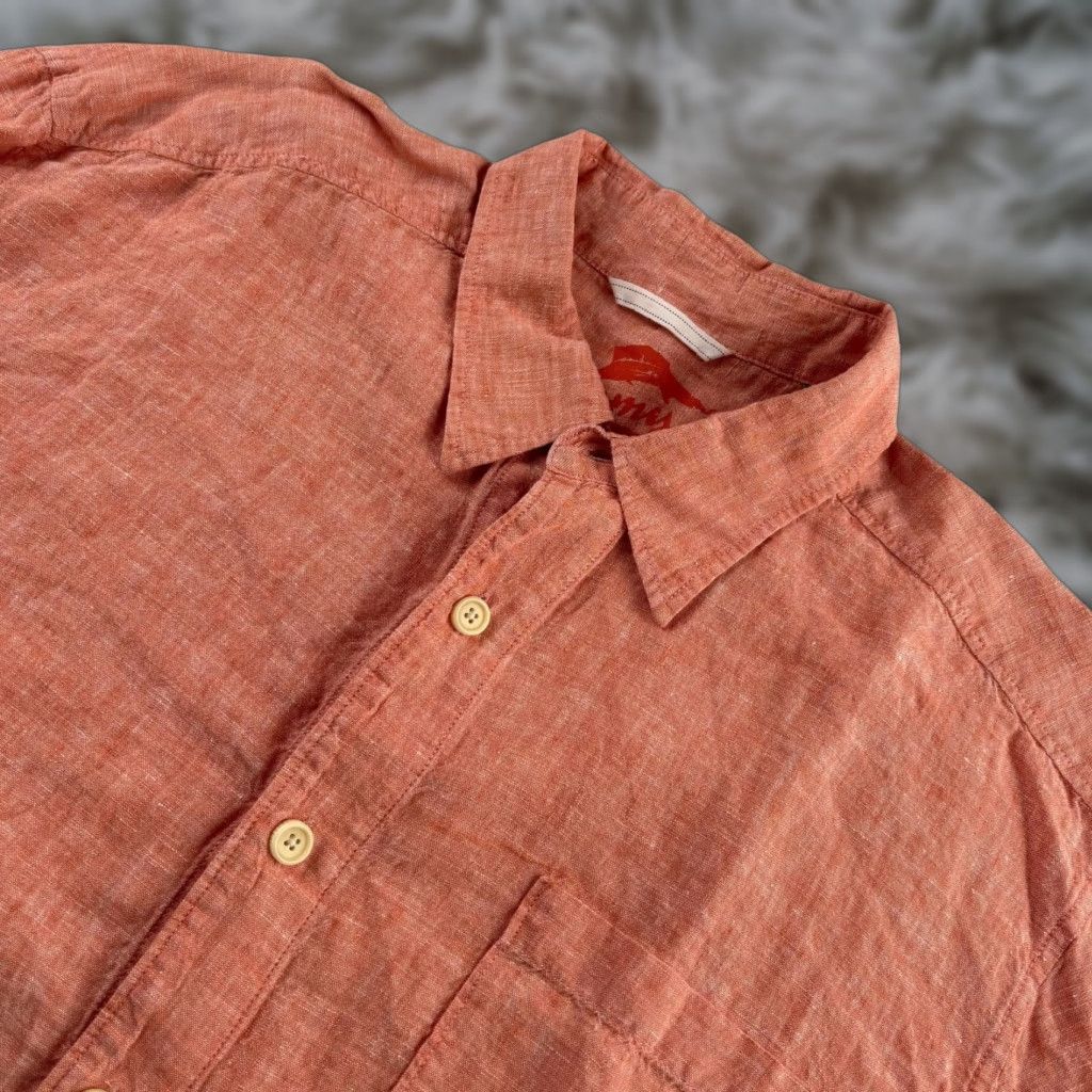 Tommy Bahama Linen Shirt Button-Down Adult Large Orange Mens