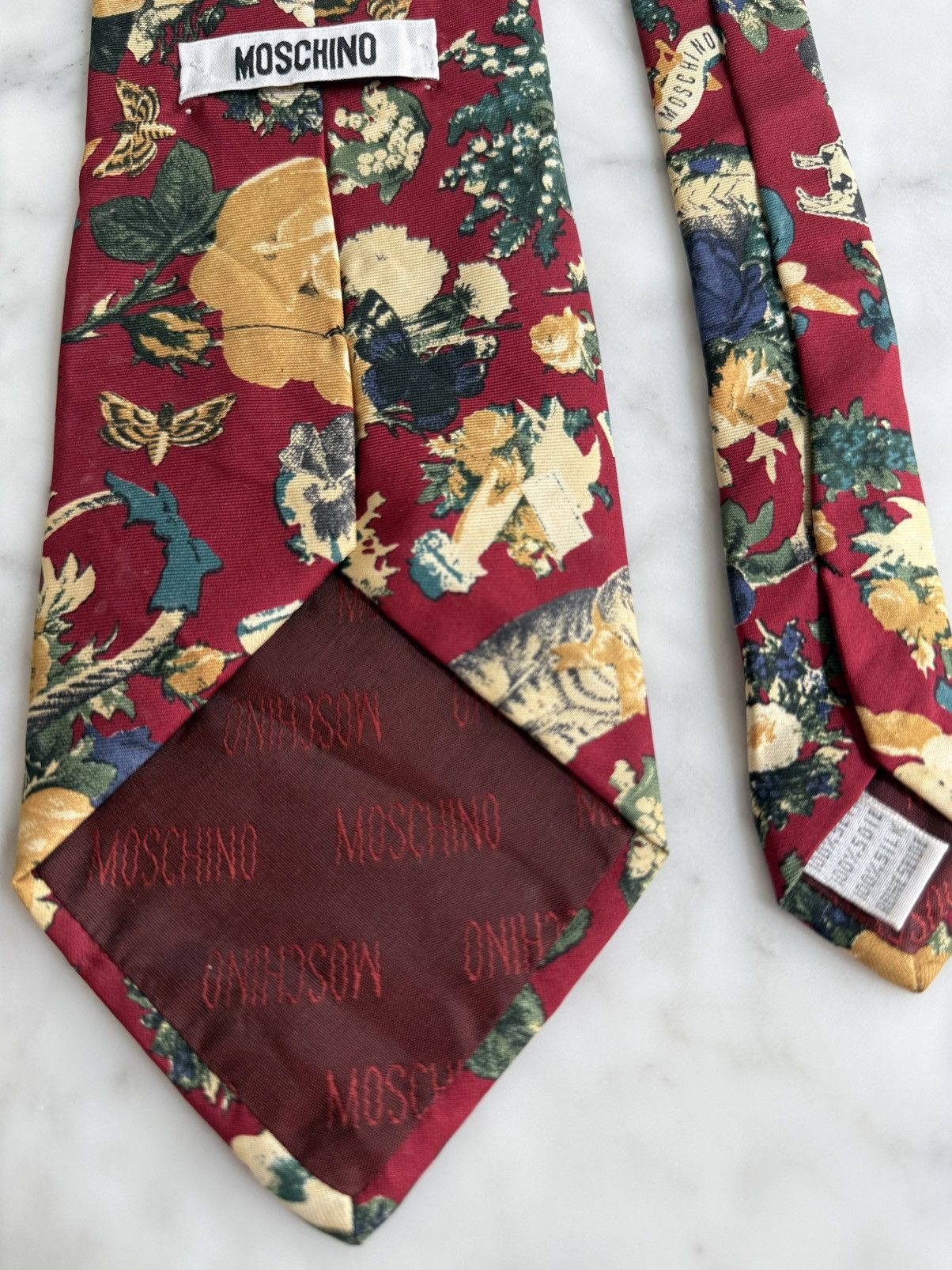 Moschino Vintage Moschino Burgundy Cherub Floral Silk Tie Couture Era Size ONE SIZE - 5 Thumbnail