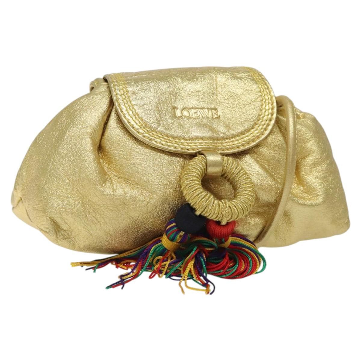 Loewe Shoulder Bag Leather Gold Auth 121851, Women's