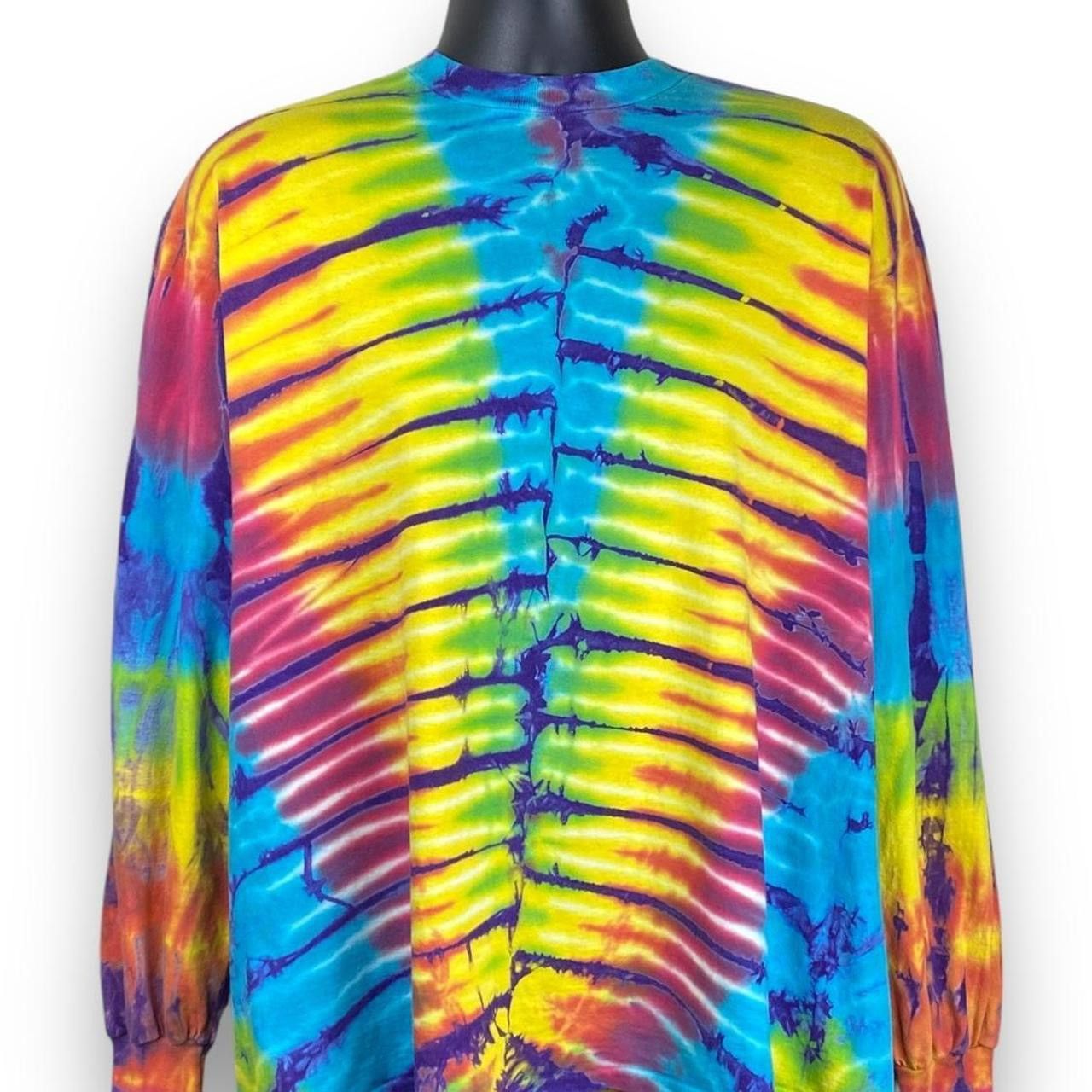 Vintage Vintage 90s Oneita Long Sleeve Fractal Tie Dye Blank Tshirt Size US L / EU 52-54 / 3 - 1 Thumbnail
