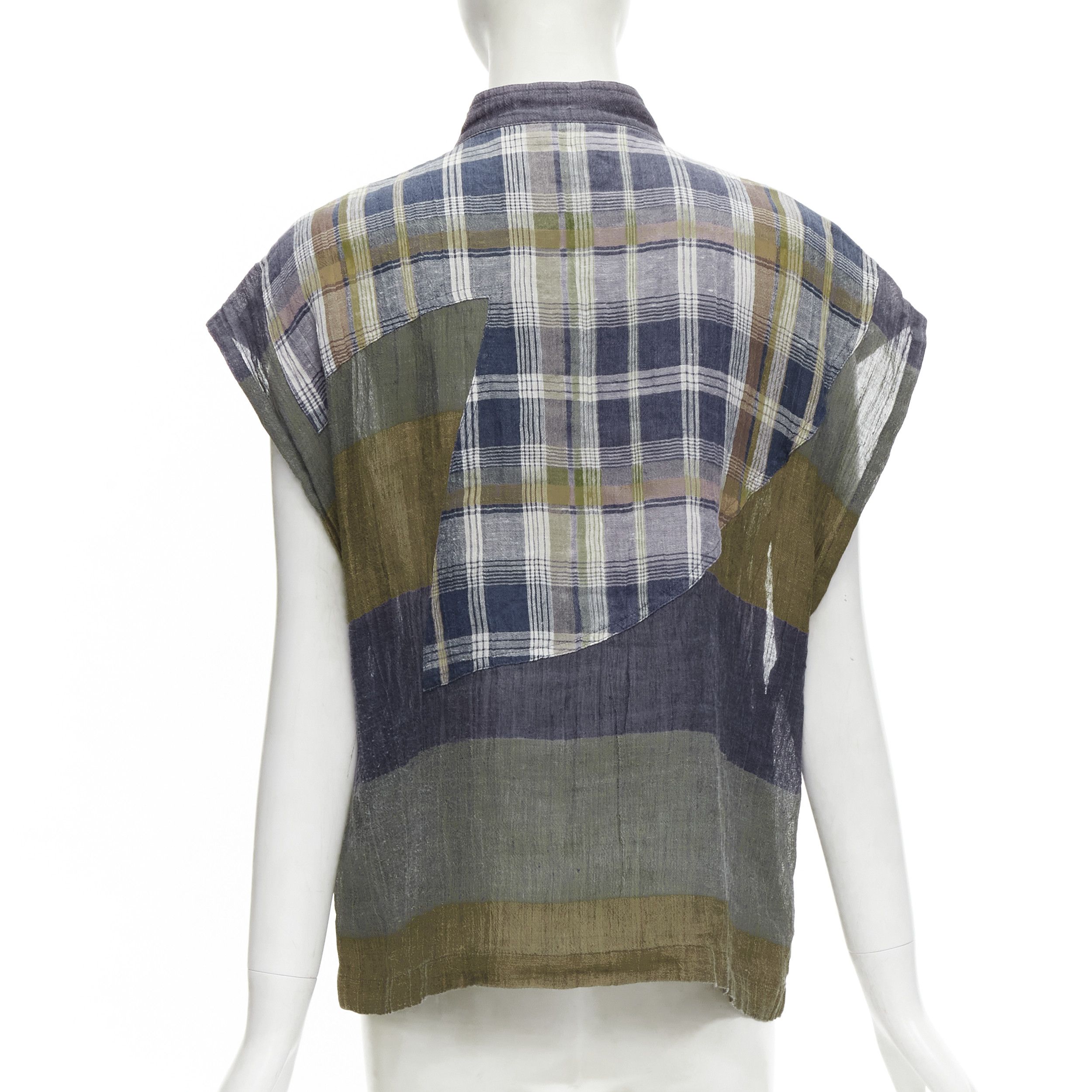 Issey Miyake ISSEY MIYAKE Vintage 1970's 100% linen blue green check patchwork vest JP9 S Size M / US 6-8 / IT 42-44 - 1 Thumbnail