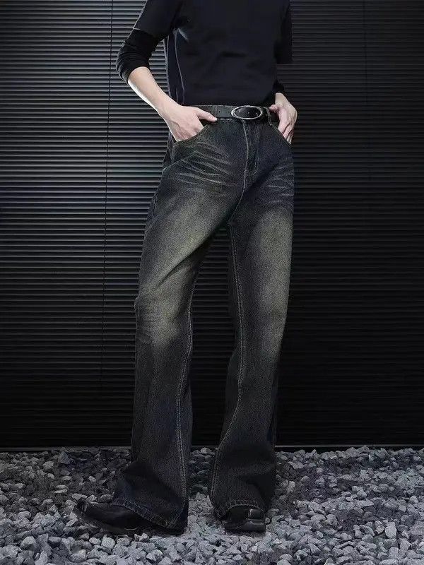 Japanese Brand VIBE Washed Yellow Mud Whisker Baggy Jeans Size US 34 / EU 50 - 2 Thumbnail