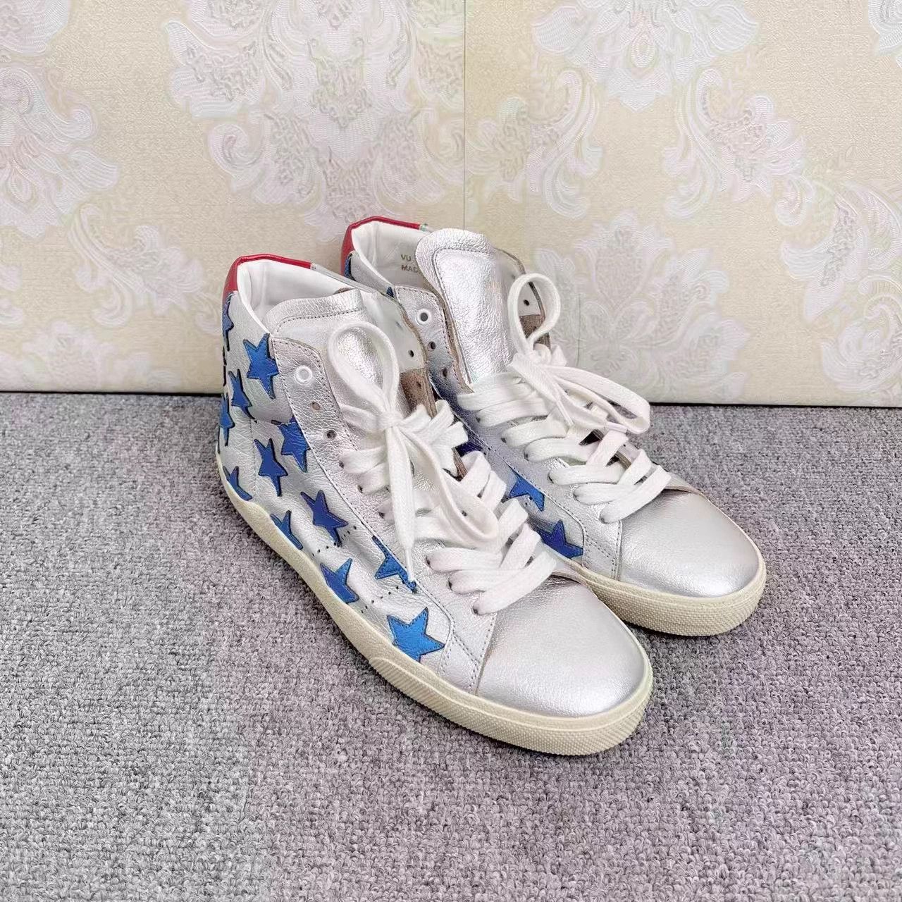 Yves Saint Laurent YSL Silver High-Top Blue Star Red Tail Sneakers 37.5 Size US 7.5 / IT 37.5 - 3 Thumbnail