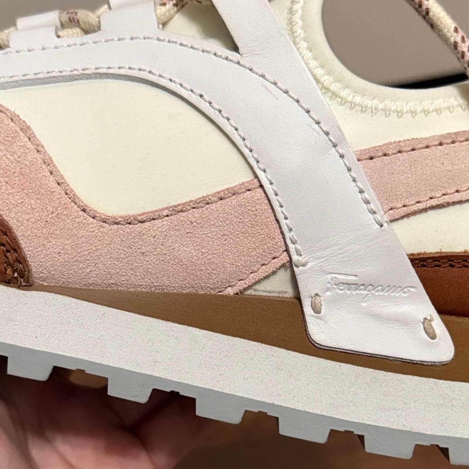 Salvatore Ferragamo Salvatore Ferragamo Indy Bianco Leather Suede Chunky Sneaker Size US 6 / IT 36 - 10 Thumbnail