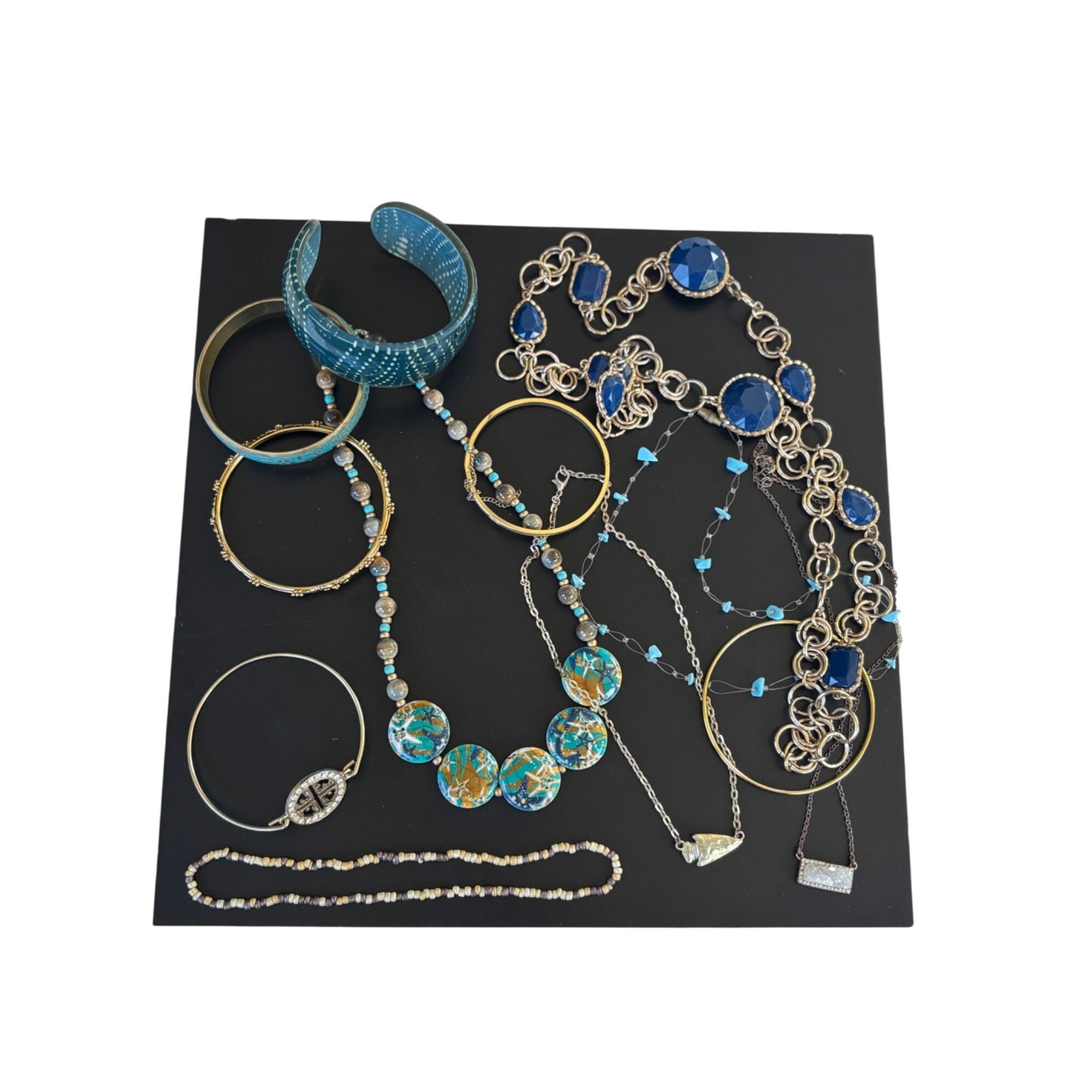 Assorted Jewelry Lot Featuring Bangles Bracelets Necklaces & in Blue, Women's
