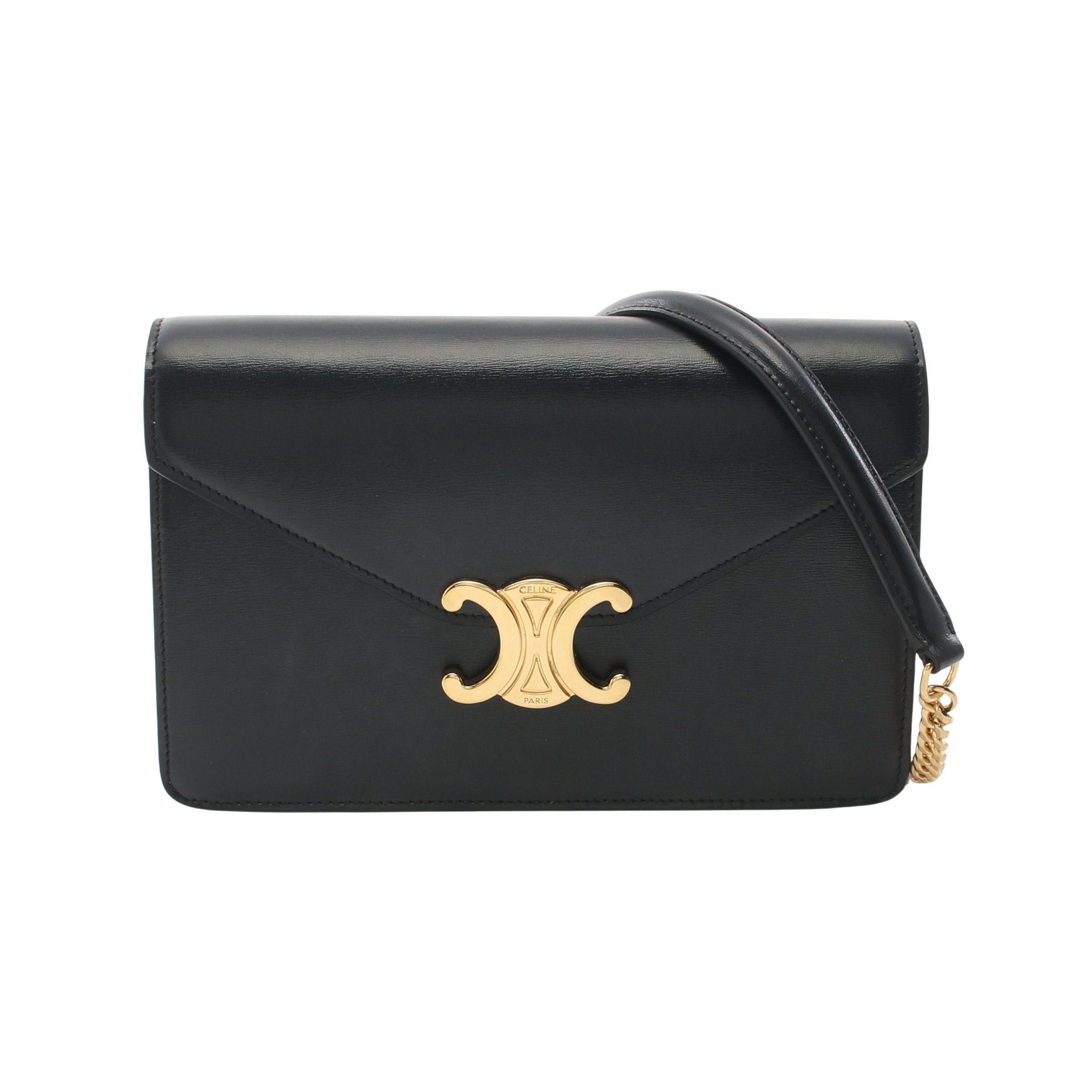 Celine Celine Triomphe Chain Wallet Leather Navy Size ONE SIZE - 1 Thumbnail