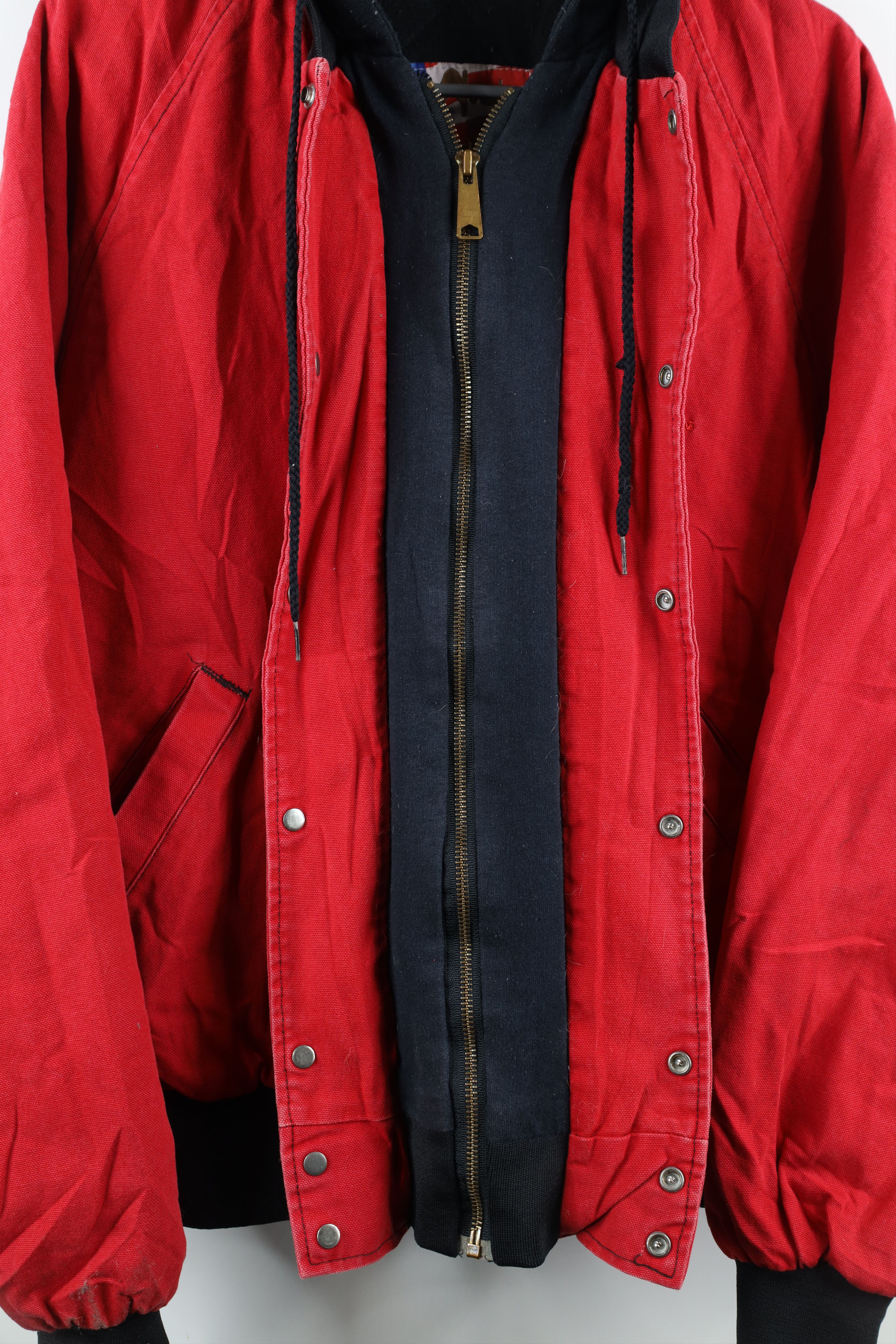 Vintage Vintage 90s Streetwear Lined Hooded Canvas Jacket Red USA Size US XL / EU 56 / 4 - 7 Thumbnail