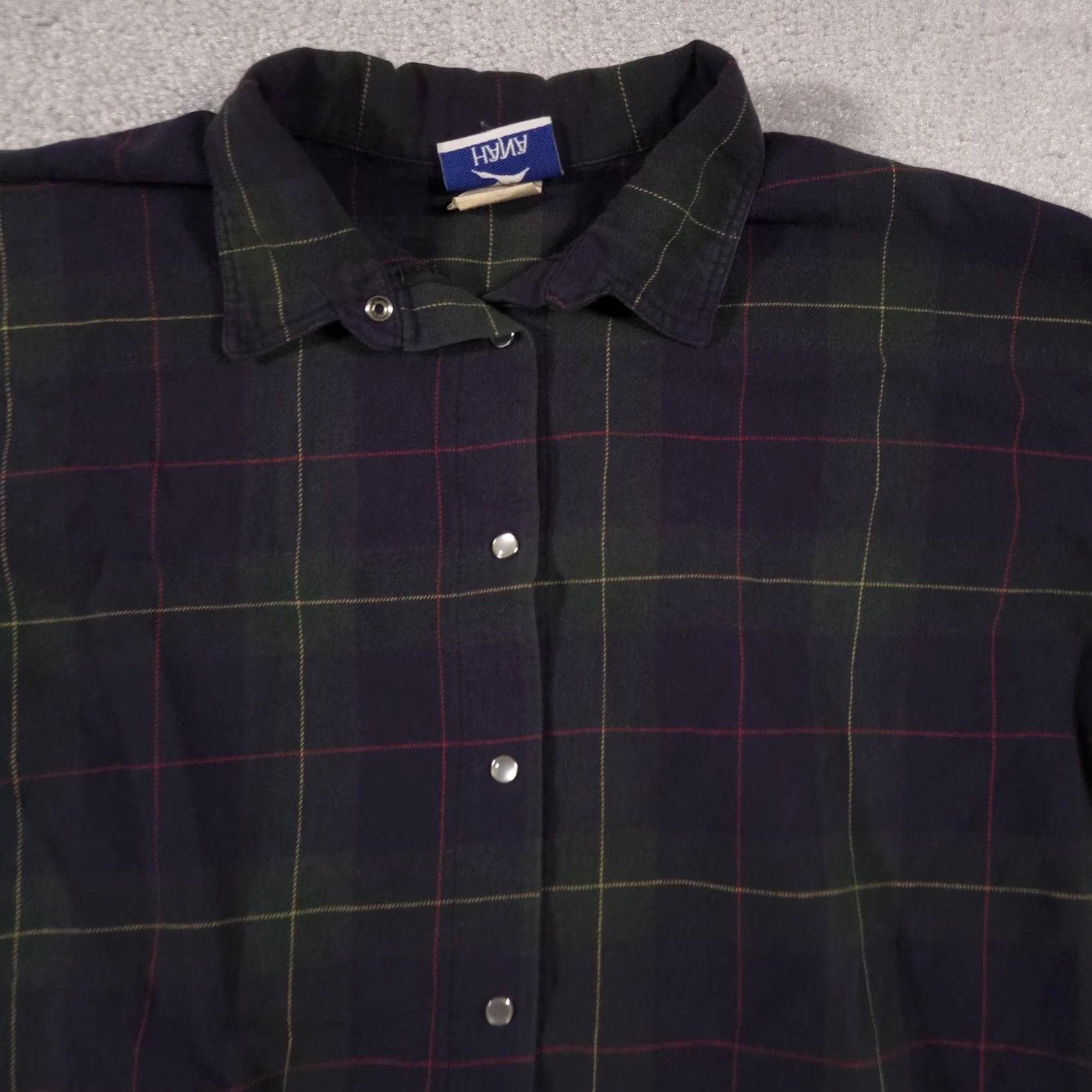Vintage HANA Shirt Womens One Size Green Plaid Flannel Long Sleeve Pearl Snap Front Size ONE SIZE - 4 Thumbnail