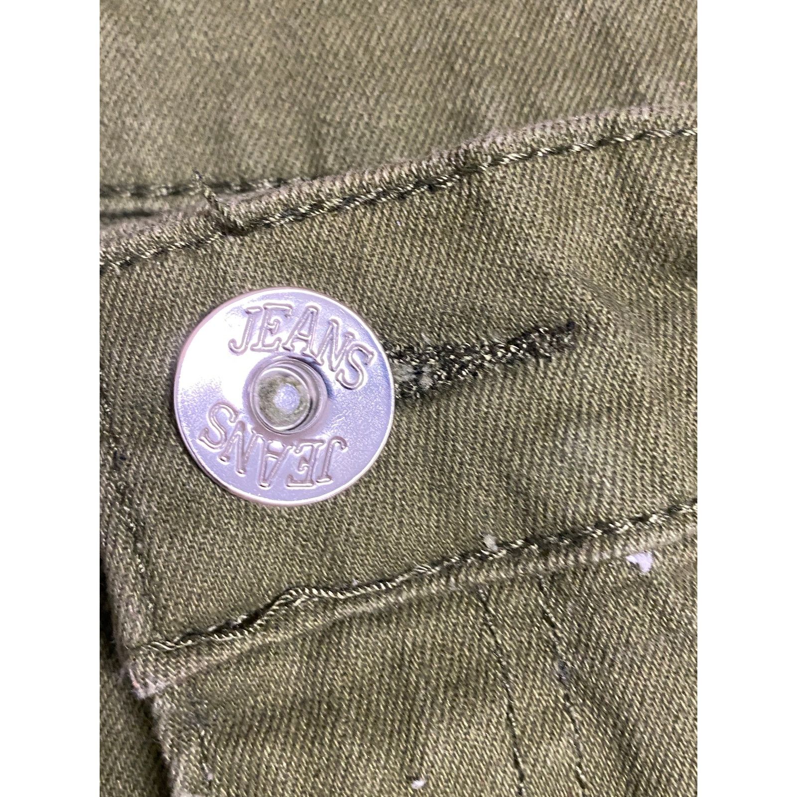 The Unbranded Brand Olive Green Distressed Side Stripe Zipper Jeans Size 34 Size US 34 / EU 50 - 2 Thumbnail